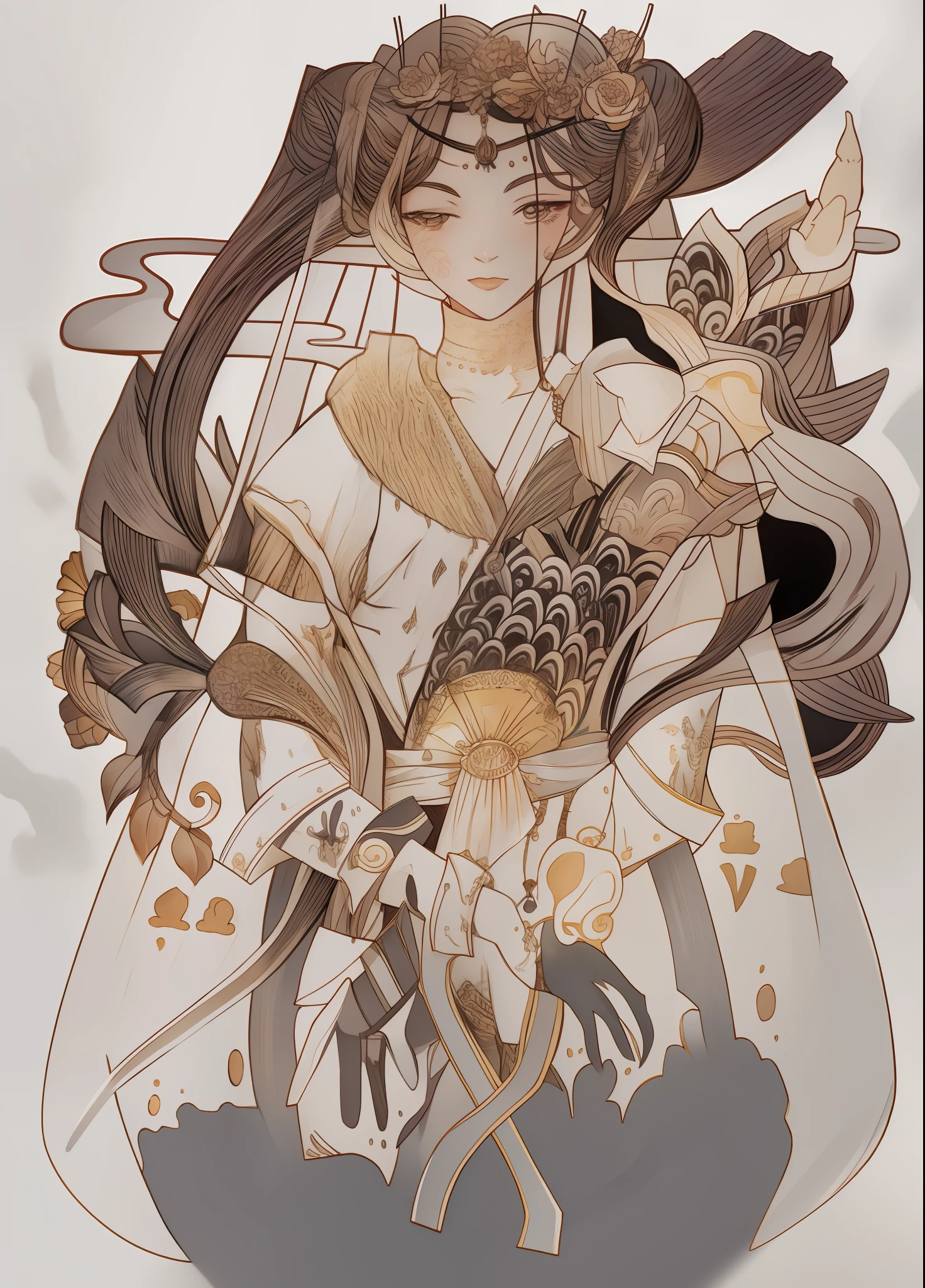 painting of a woman with a bird and a dragon on her shoulder, inspired by Yanagawa Nobusada, korean art nouveau anime, inspired by Utagawa Yoshitaki, inspired by Utagawa Yoshitora, dreamy psychedelic anime, anime art nouveau, inspired by Tosa Mitsuoki, loish |, anime illustration, by Yanagawa Nobusada,, beautiful line art, detailed manga style, extremely fine ink lineart, black and white manga style, black and white line art, ink manga drawing, intense line art, pencil and ink manga drawing, intense black line art, in style of manga, exquisite line art, perfect lineart,exquisite line art, exquisite digital illustration, detailed digital drawing, black and white coloring, digital anime illustration, a beautiful artwork illustration, detailed matte fantasy portrait, beautiful line art, great digital art with details, goddess. extremely high detail, 4k detailed digital art, stunning digital illustration, digital fantasy illustration,((Best quality)), ((masterpiece)), (detailed:1.4), 3D, an image of a beautiful female,HDR (High Dynamic Range),Ray Tracing,NVIDIA RTX,Super-Resolution,Unreal 5,Subsurface scattering,PBR Texturing,Post-processing,Anisotropic Filtering,Depth-of-field,Maximum clarity and sharpness,Multi-layered textures,Albedo and Specular maps,Surface shading,Accurate simulation of light-material interaction,Perfect proportions,Octane Render, Two-tone lighting,Wide aperture,Low ISO,White balance,Rule of thirds,8K RAW,