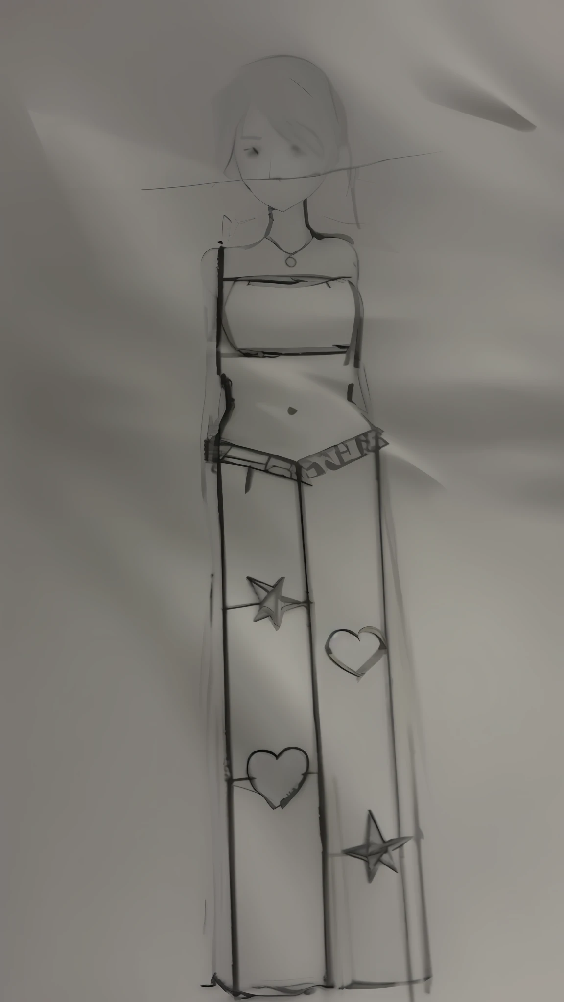 There is a clock at the top of the painting tower, clear outfit design, clothing design, full body concept, new costume concept design, Outline sketch, Rough sketch, concept sketches, costume desig, full body drawing, detailed full-body concept, old sketch, contour drawing, concept image, detailed but rough, conceptual drawing, no shade, Simple drawing of jeans
