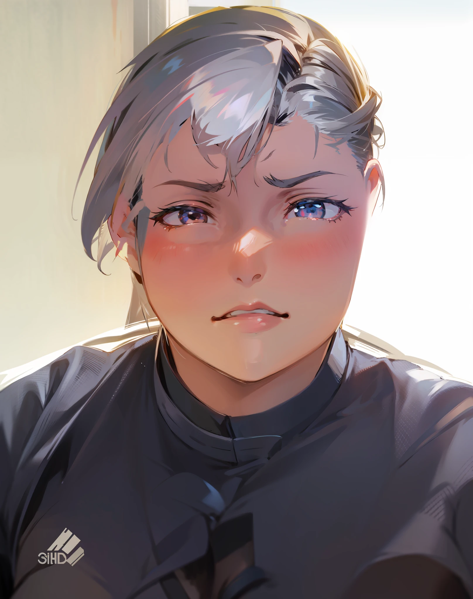 Silver hair high ponytail