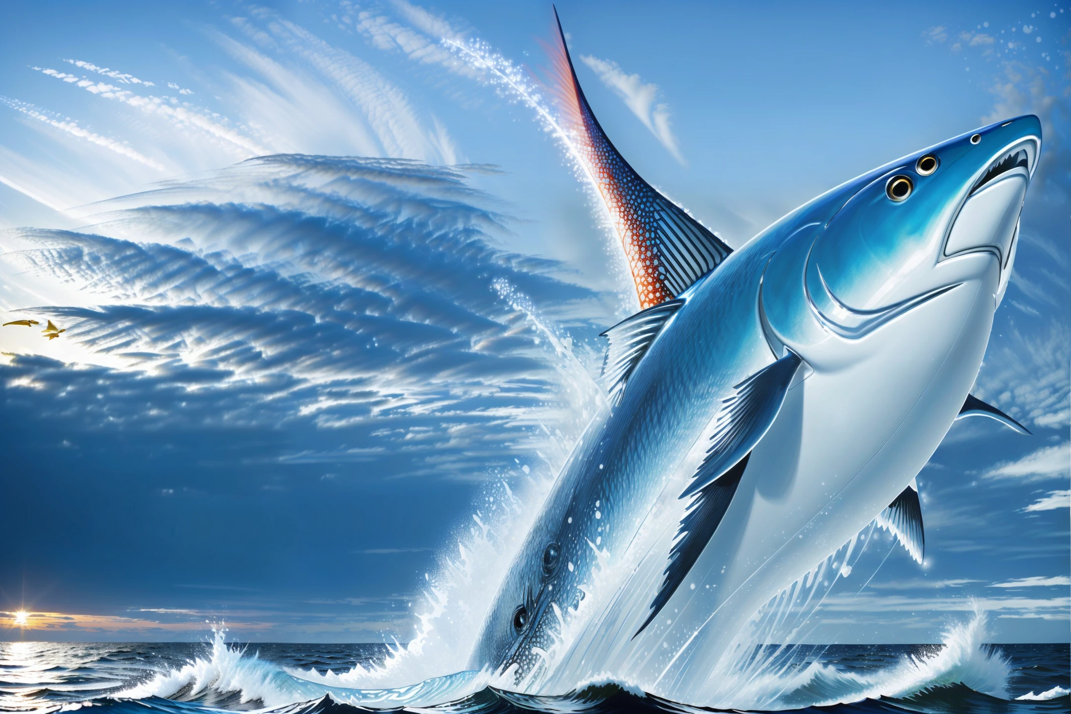 There is a big fish in the North Sea，It's huge，I don't know how long it is thousands of miles，Fantasy epic 8k HD wallpaper masterpiece