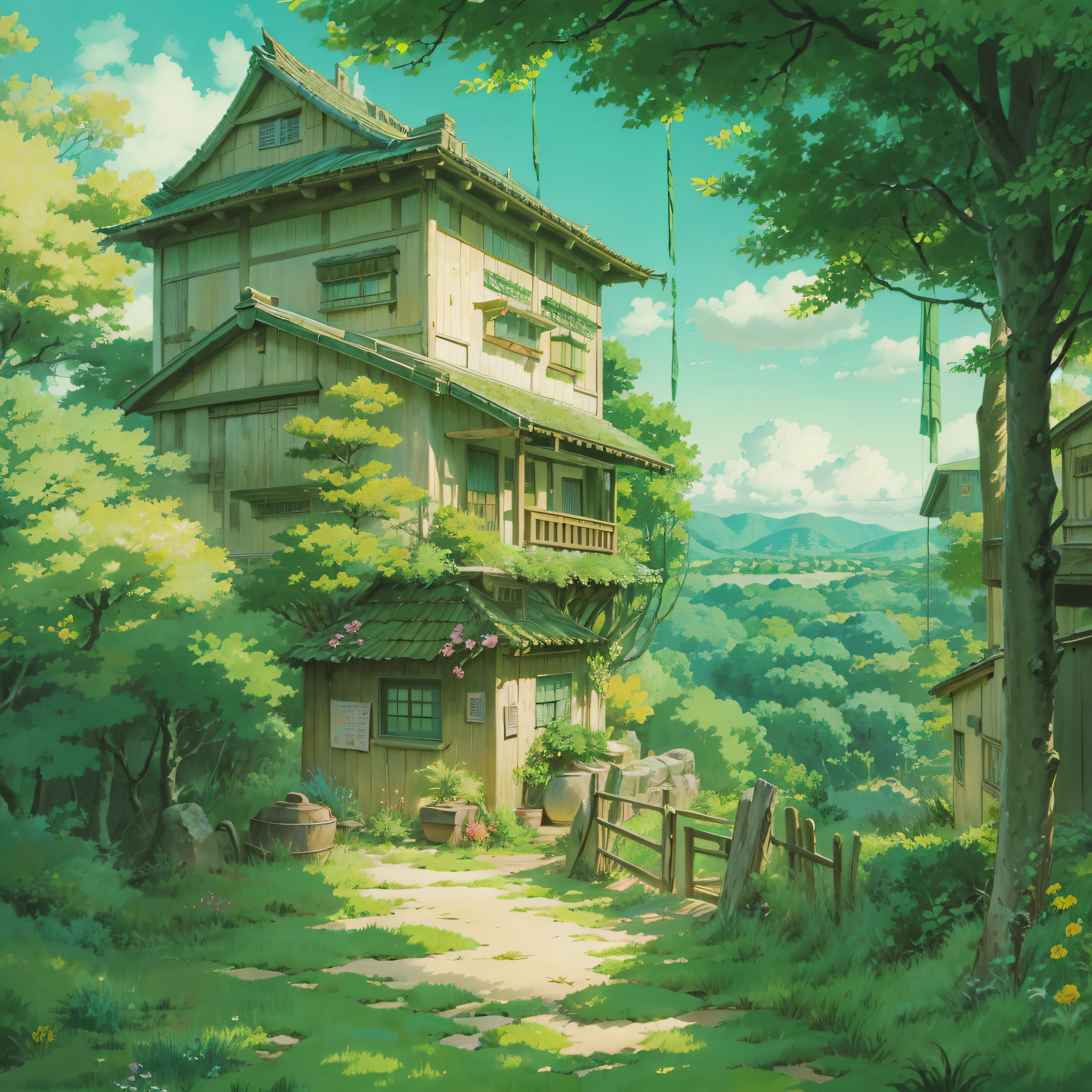 animesque、Background art、Beautiful Landscapes、Deities々Shikai、Natural objects、Studio Ghibli style、You can feel the feel of the brush、countryside view