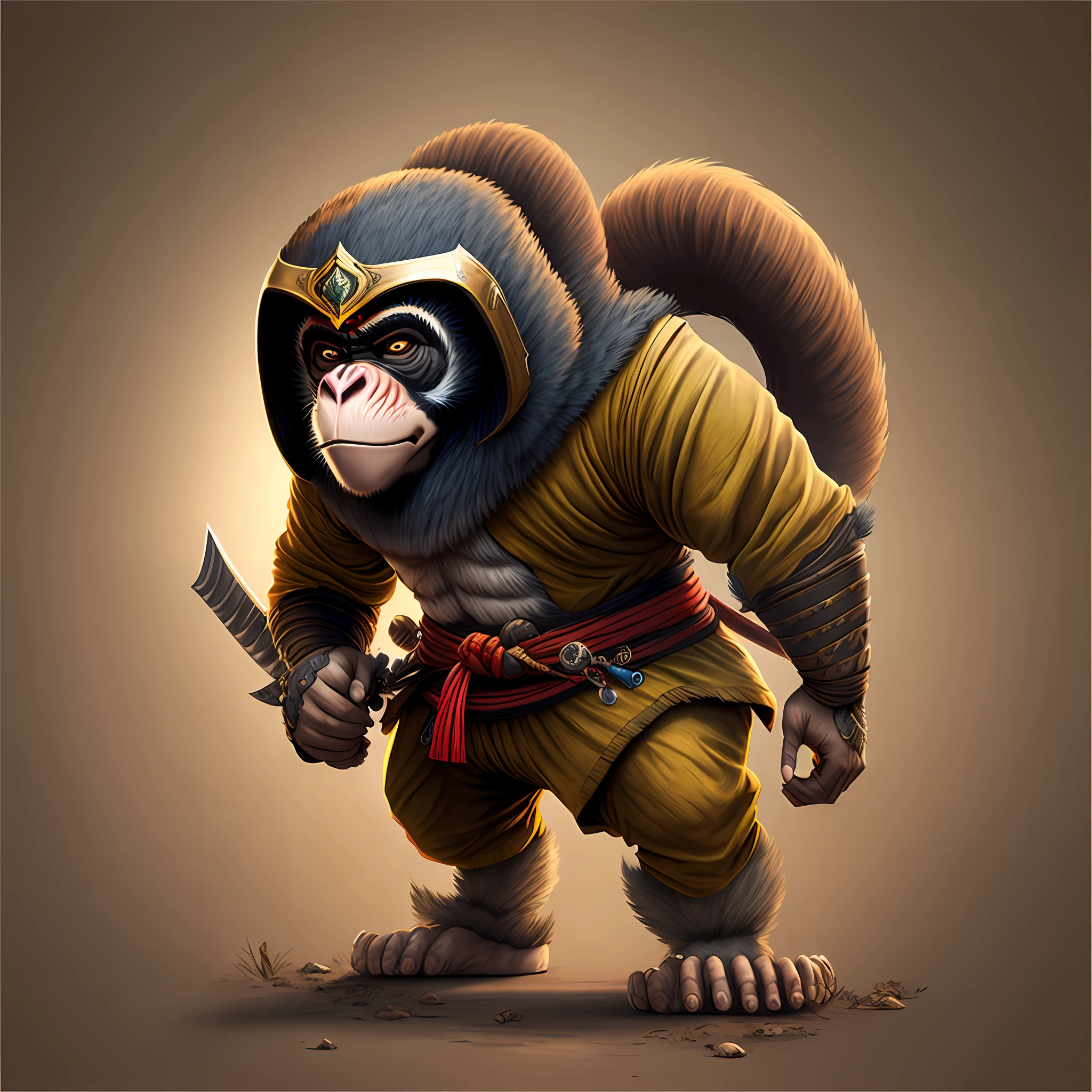 Macaco Samurai, com armadura e capacete, alta qualidade, realista, 4k , --auto