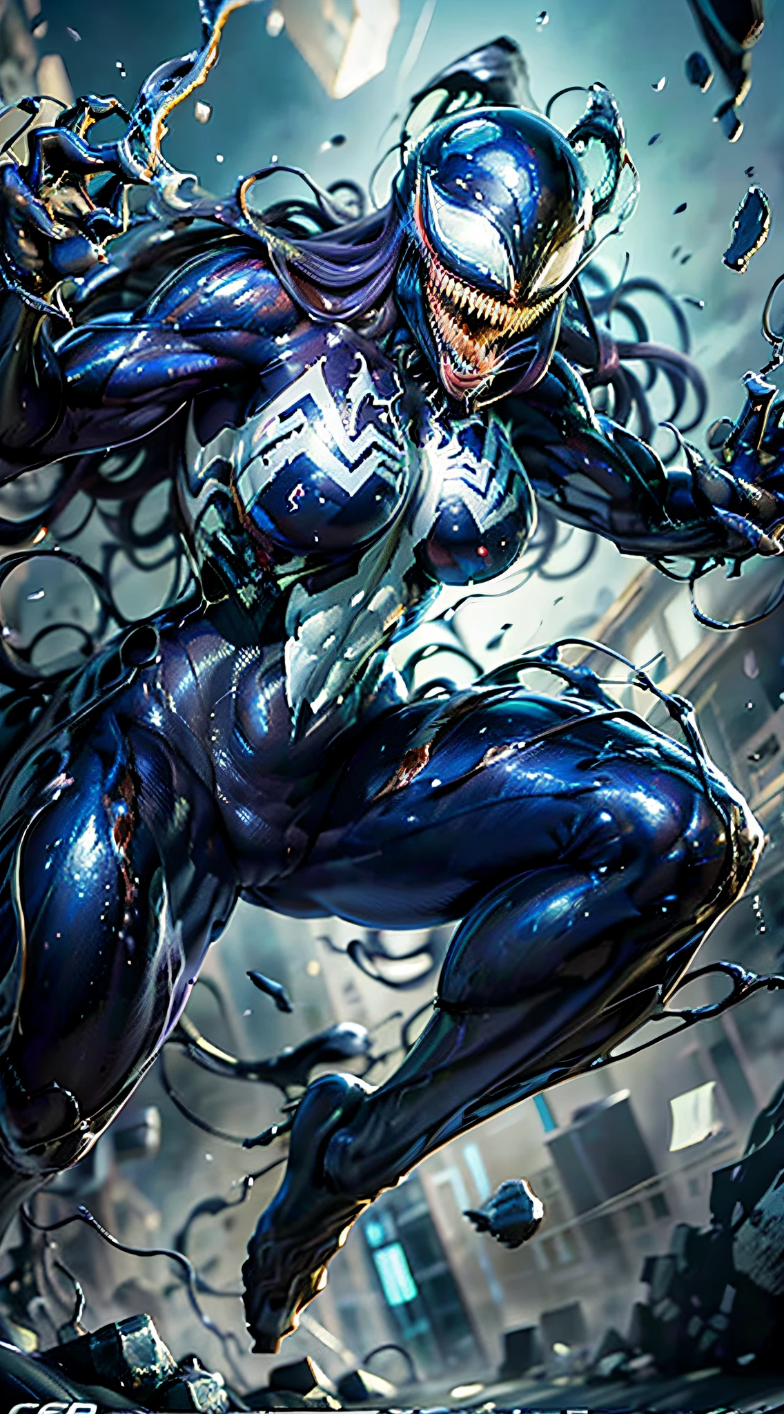 masterpiece, best quality, CG, wallpaper, HDR, high quality, high-definition, extremely detailed, symbiote, dynamic pose,