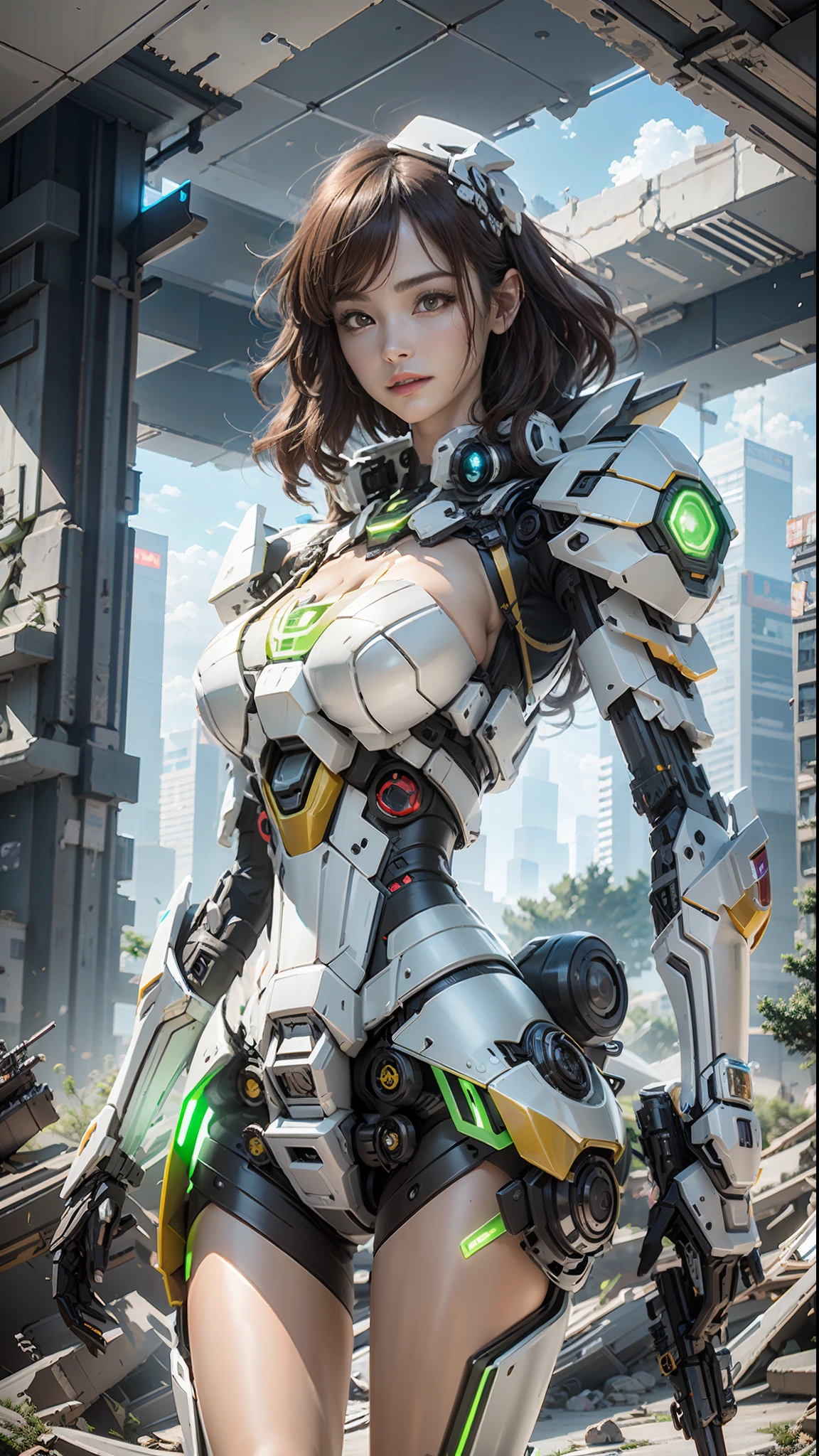((Best quality)), ((masterpiece)), (highly detailed:1.3), 3D,Shitu-mecha, beautiful cyberpunk women with her mecha in the ruins of city from a forgoten war, ancient technology,HDR (High Dynamic Range),Ray Tracing,NVIDIA RTX,Super-Resolution,Unreal 5,Subsurface scattering,PBR Texturing,Post-processing,Anisotropic Filtering,Depth-of-field,Maximum clarity and sharpness,Multi-layered textures,Albedo and Specular maps,Surface shading,Accurate simulation of light-material interaction,Perfect proportions,Octane Render,Two-tone lighting,Low ISO,White balance,Rule of thirds,Wide aperature,8K RAW,Efficient Sub-Pixel,sub-pixel convolution,luminescent particles,light scattering,Tyndall effect