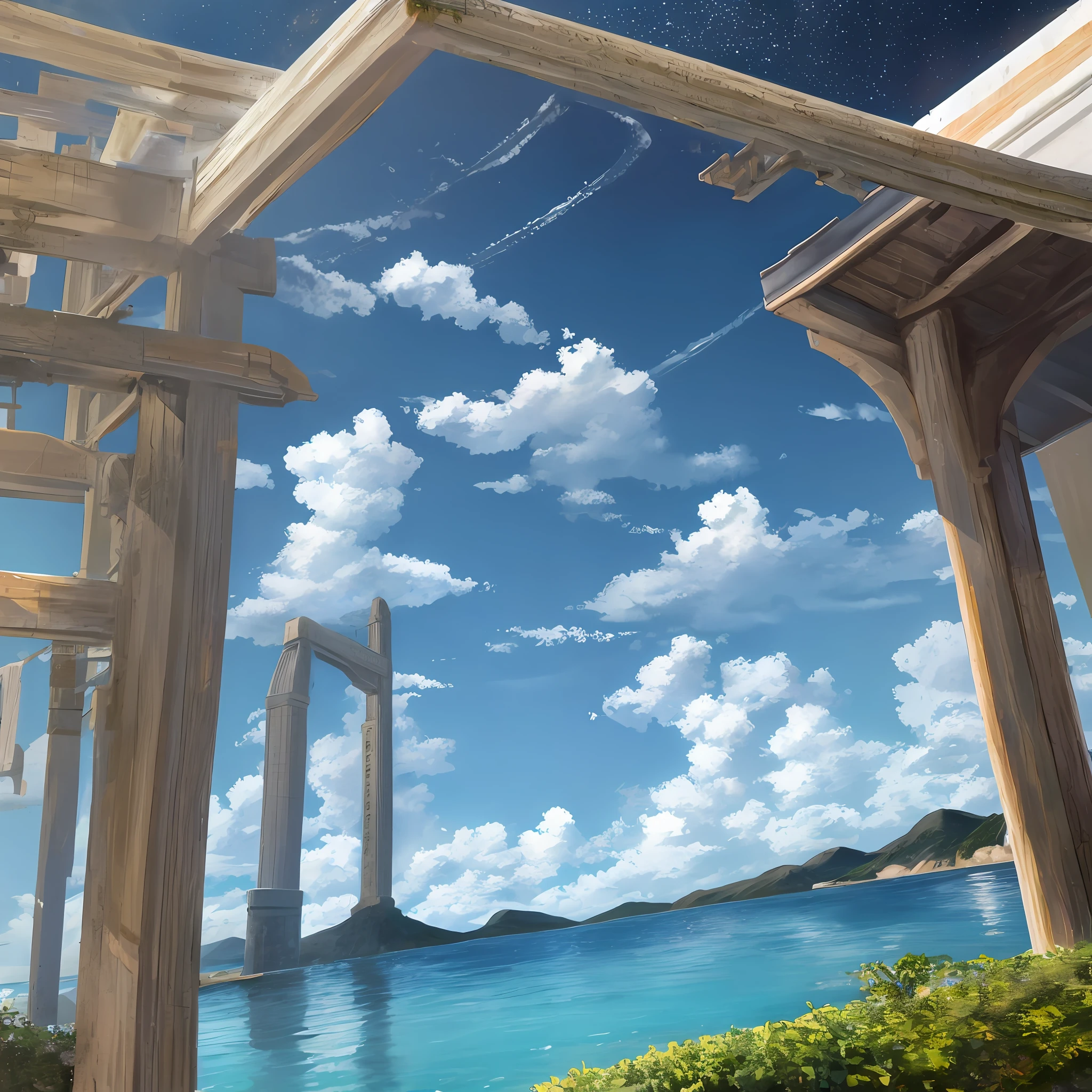 sea, blue sky, mountains, starry sky, killing