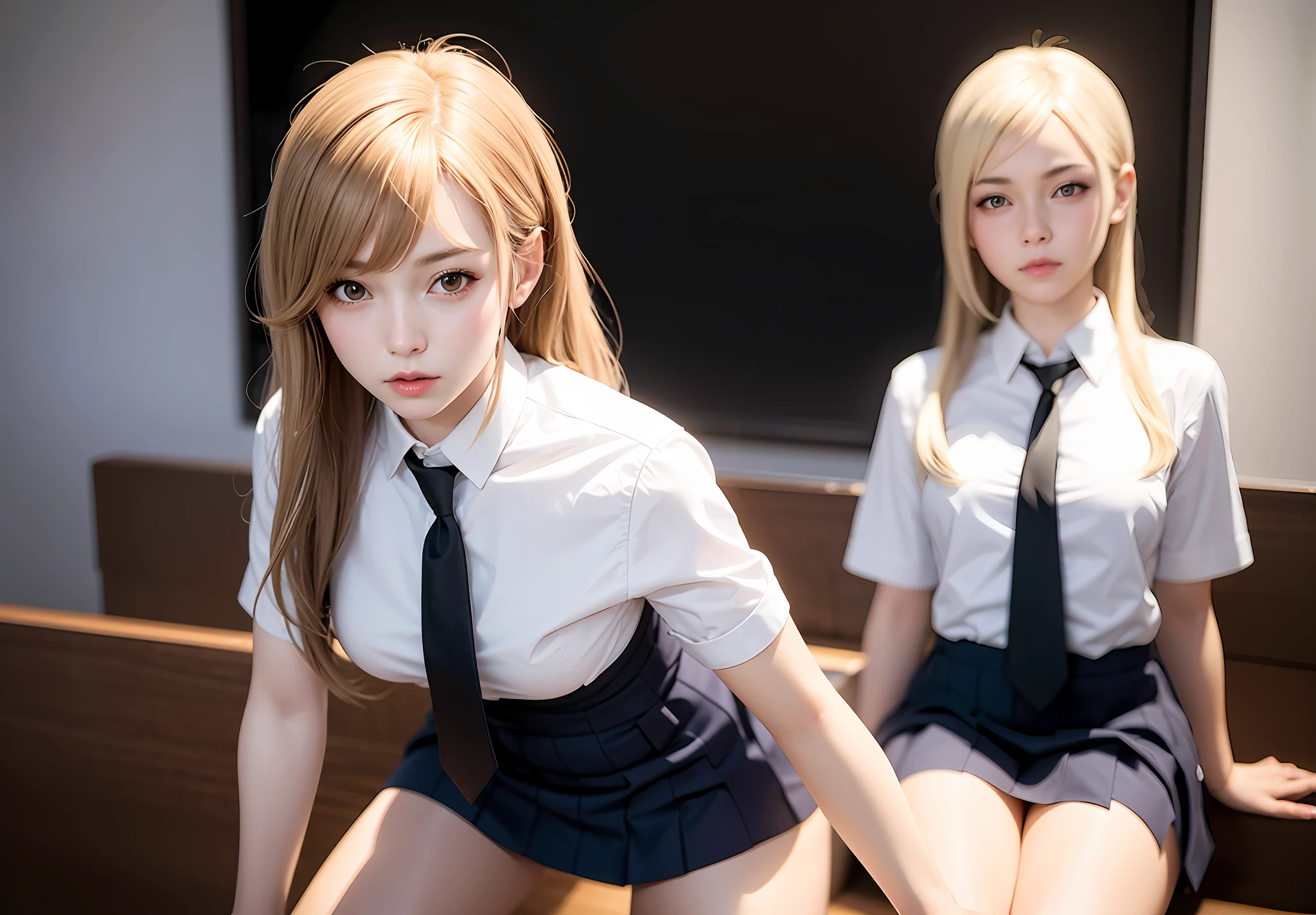 Flaxen hair woman in white shirt and tie pose,toppless、Beautiful、 a hyperrealistic schoolgirl, a hyperrealistic schoolgirl, Seductive Anime Girl, Realistic Schoolgirl, Hyper realistic anime, artwork in the style of guweiz, Trending on CGSTATION, Anime Barbie in white stockings, realistic 3 d style, photorealistic girl render, photorealistic anime
