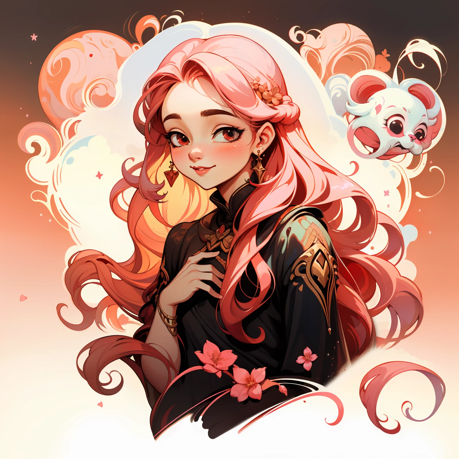 adesivo,1girl, fundo simples, retrato, girl with long hair, smilling girl, beautiful venus girl, venus aesthetic, beautiful girl, very beautiful fantasy art, beautiful and elegant female venus, beautiful detailed fantasy, red and pink color palate, red color-theme