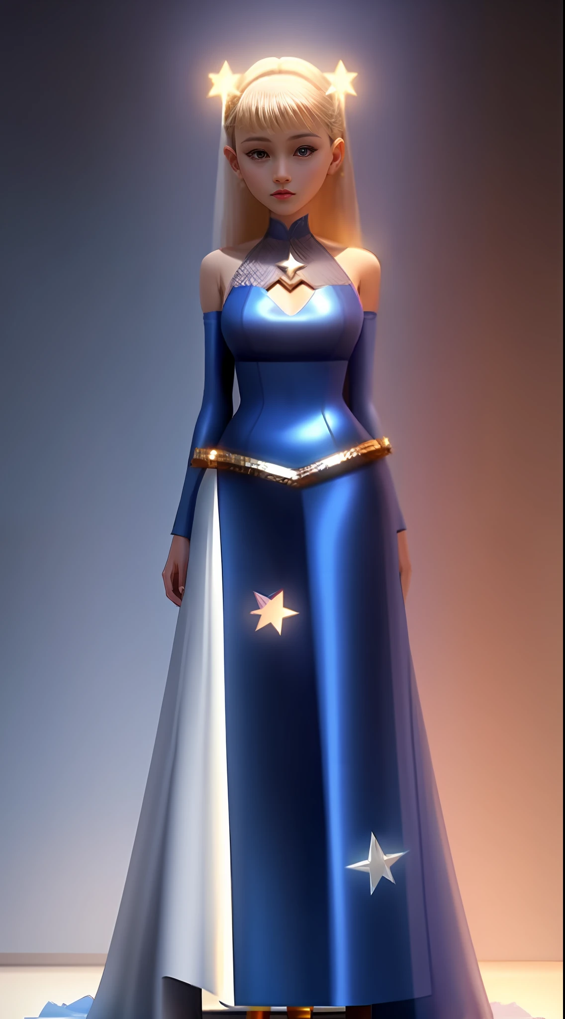Draw a woman wearing a dress in the shape of stars and hearts, cel shaded pbr, Elongated figure, full body concept, clear outfit design, Renders, Outlined!!!, female human body whole body, Slender figure, Full body picture, heavily stylized, full body; Front view, Rough sketch, rendered image, full - length view, full - length view, Full body female