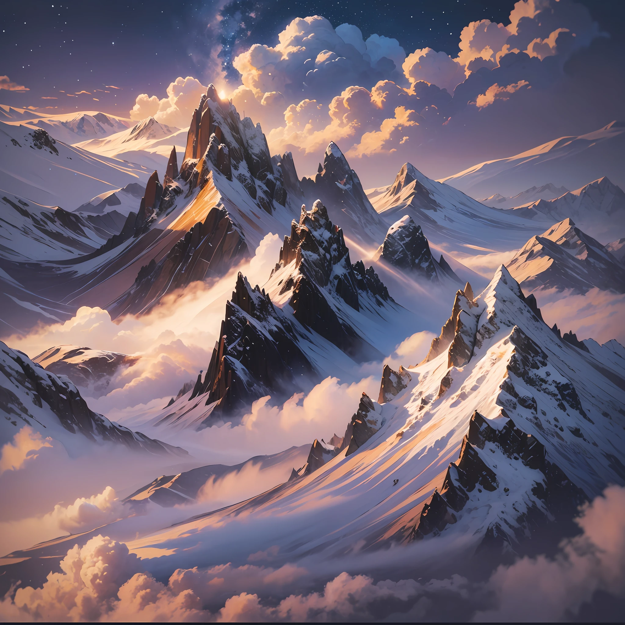 tmasterpiece，best qualtiy，the night，moutains，Clouds，moon full，8K，hd render，超高分辨率，HighestQuali，Movie lighting，Ray traching，Real reality，Extreme light and shadow --auto