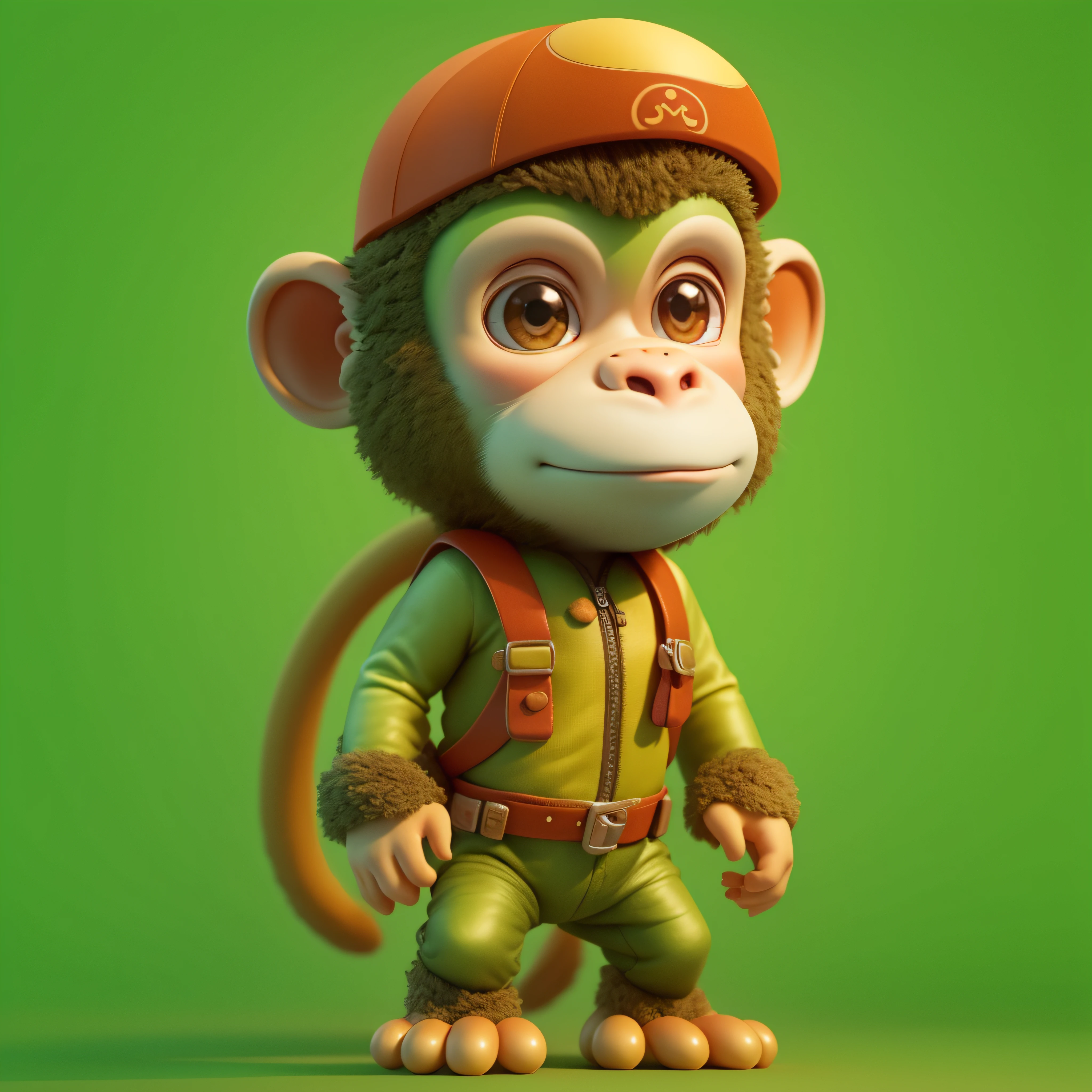 highly detailed 3D render of a cute monkey with Rambo costume, kids cartoon style, high detailed textures, soft smooth textures, jungle colors gradient in background.