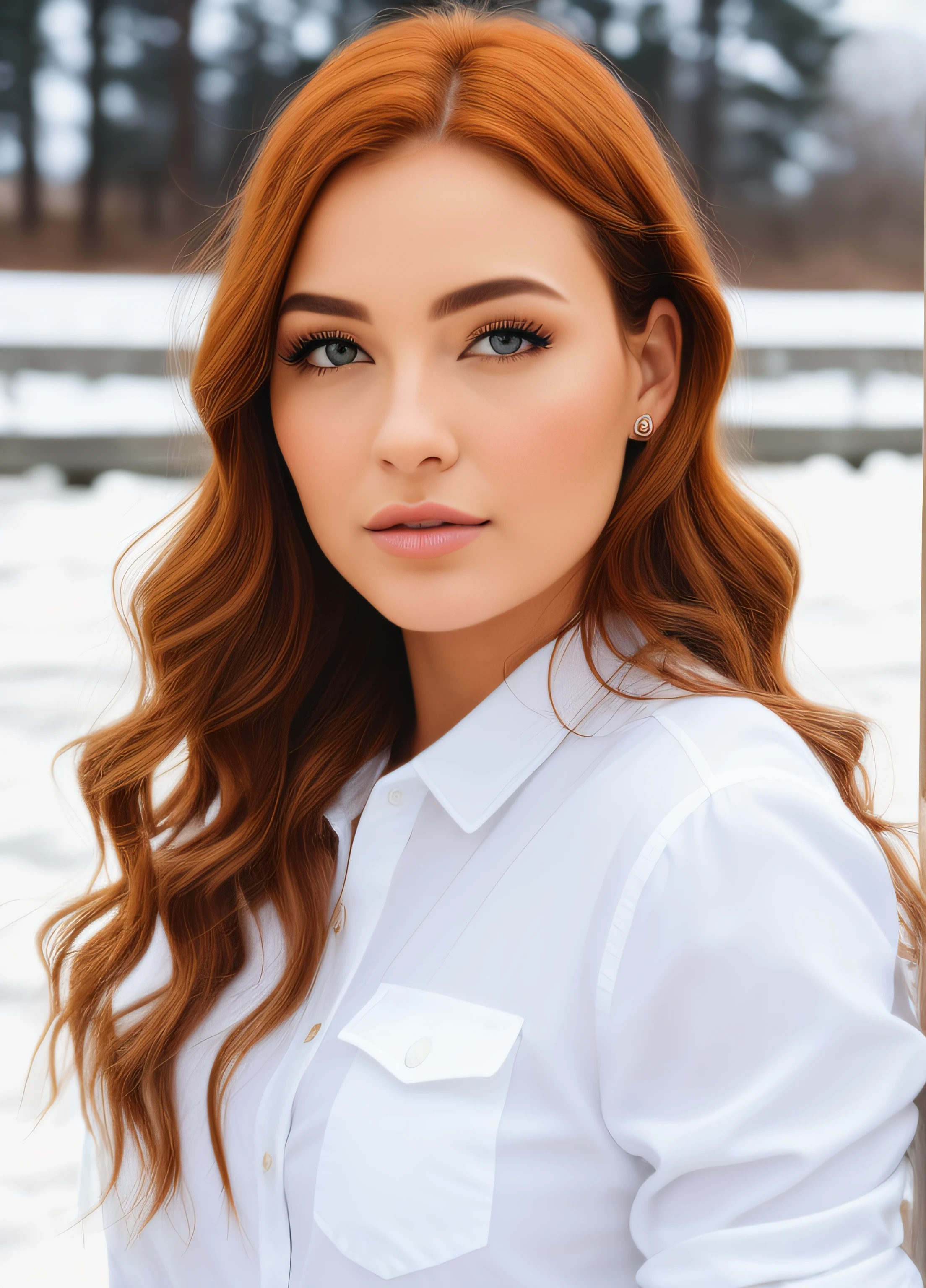 mulher argada com longos cabelos vermelhos e camisa branca posando para uma foto, Stunning close-upshot in the head, uma jovem ruiva, mulher jovem de cabelos vermelhos, photo shot in the head, head shoot, Retrato de Maci Holloway, head shoot, Photograph shot in the head, close-up headshot, redhead, mulher ruiva bonita, Redhead Girl, Portrait shot in the head, foto comercial, Retrato Sophie Mudd