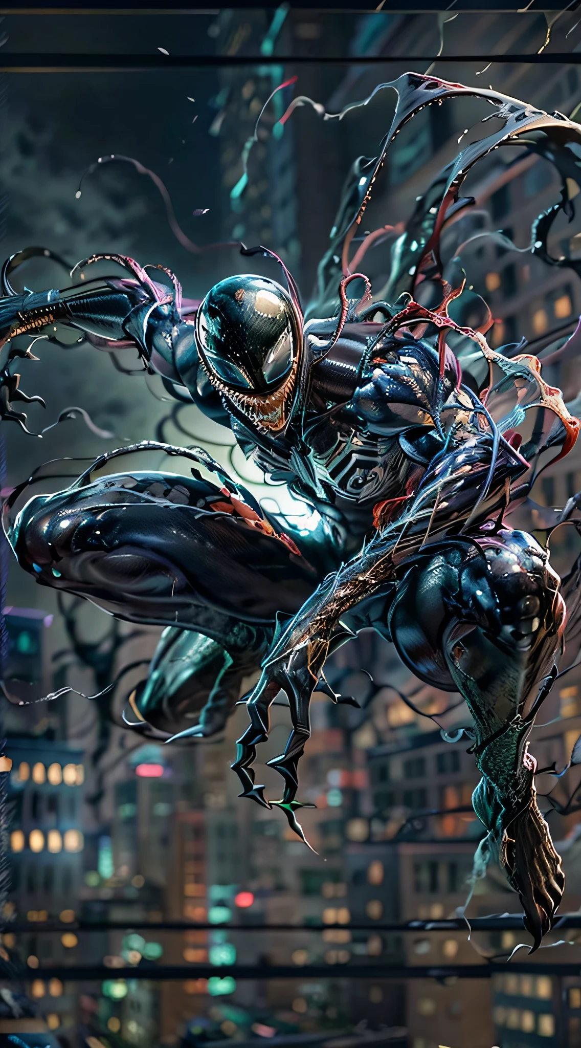 masterpiece, best quality, CG, wallpaper, HDR, high quality, high-definition, extremely detailed, symbiote, dynamic pose,