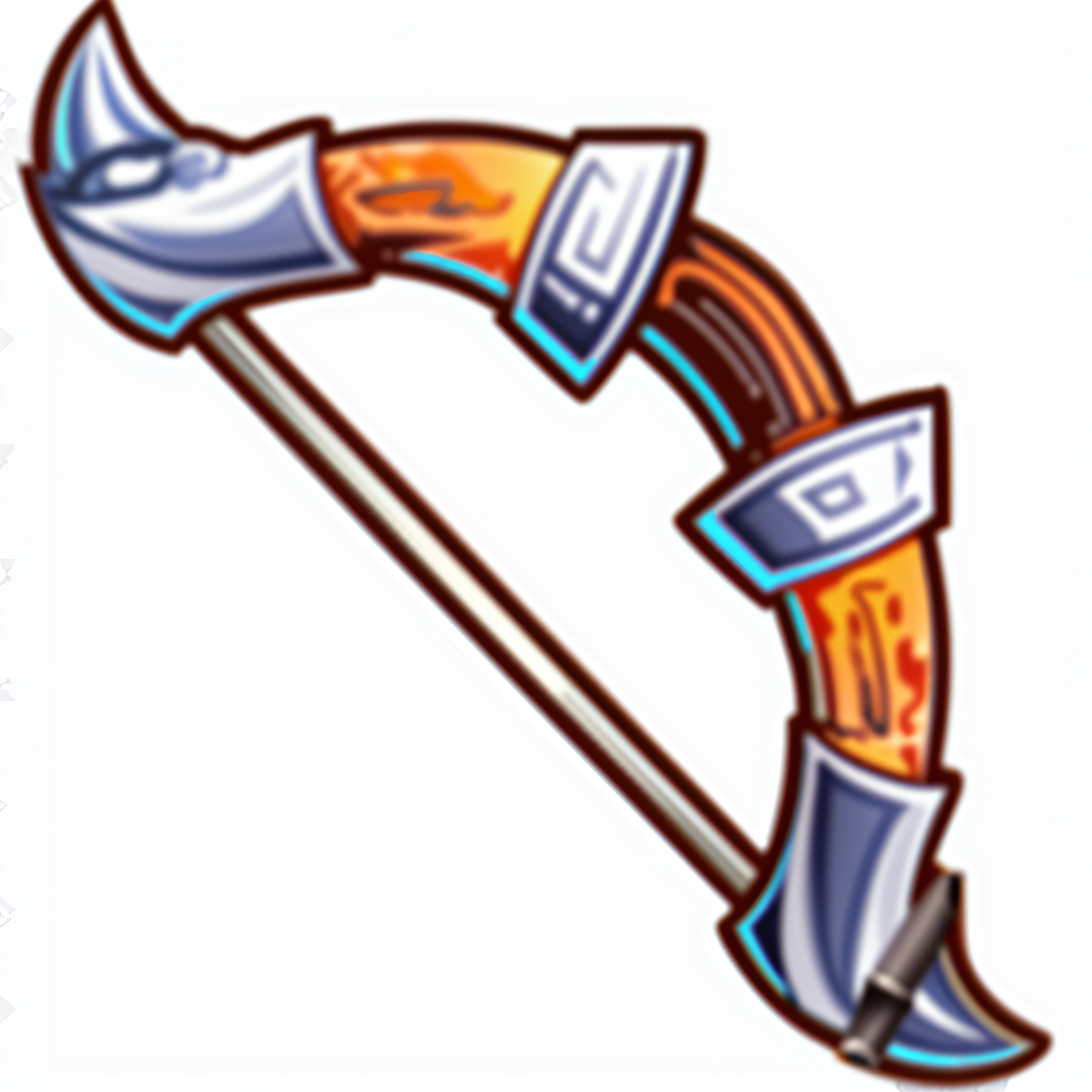 Close-up of a long-handled stick, Short bow, Fantasy Scythe, rpg item, archer bow, fantasy weapon, league of legends inventory item, war blade weapon, hold mechanical bow and arrow, role-playing game items, POLEARM, dwarven weapon, rpg game inventory item, bow and arrows, item art, magical longbow, crossbow arrow