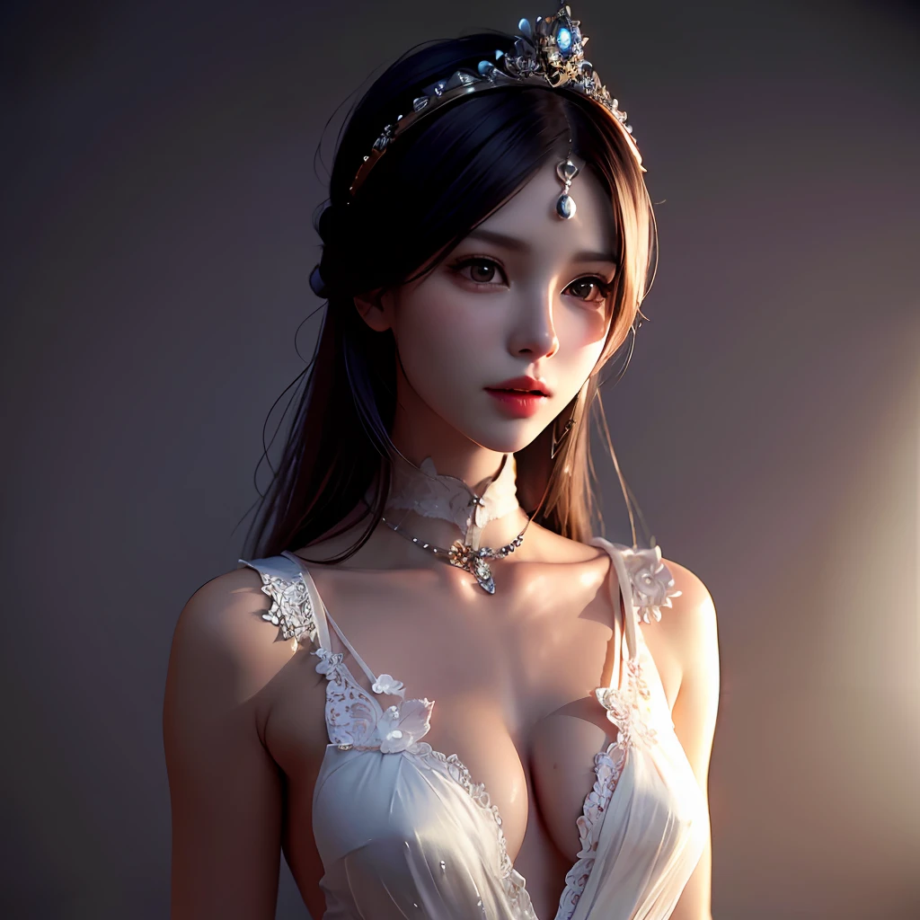 (8k, RAW photo, best quality, masterpiece:1.2), yjnn, 1girl, 3d, asian, bangs, bare_shoulders, bow, bra, breasts, brown_eyes, brown_hair, cleavage, grey_background, lips, long_hair, long_sleeves, looking_at_viewer, medium_breasts, navel, nose, off_shoulder, open_clothes, open_shirt, panties, realistic, shirt, solo, stomach, underwear, undressing, upper_body, white_bra, white_panties, white_shirt,Shiny skin, beautiful delicate face, beautiful delicate eyes ,(realistic, photo realistic:1),Lie down on the bed