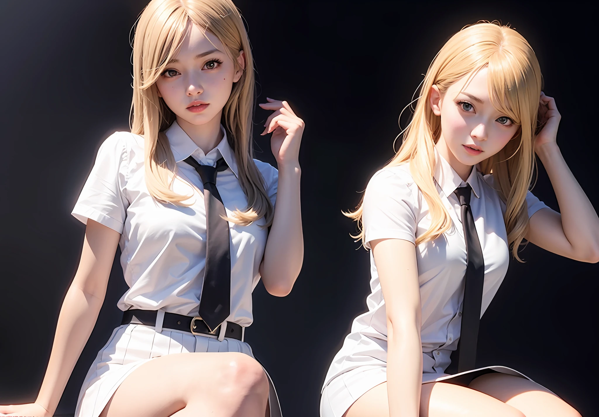Flaxen hair woman in white shirt and tie pose,toppless、Beautiful、 a hyperrealistic schoolgirl, a hyperrealistic schoolgirl, Seductive Anime Girl, Realistic Schoolgirl, Hyper realistic anime, artwork in the style of guweiz, Trending on CGSTATION, Anime Barbie in white stockings, realistic 3 d style, photorealistic girl render, photorealistic anime