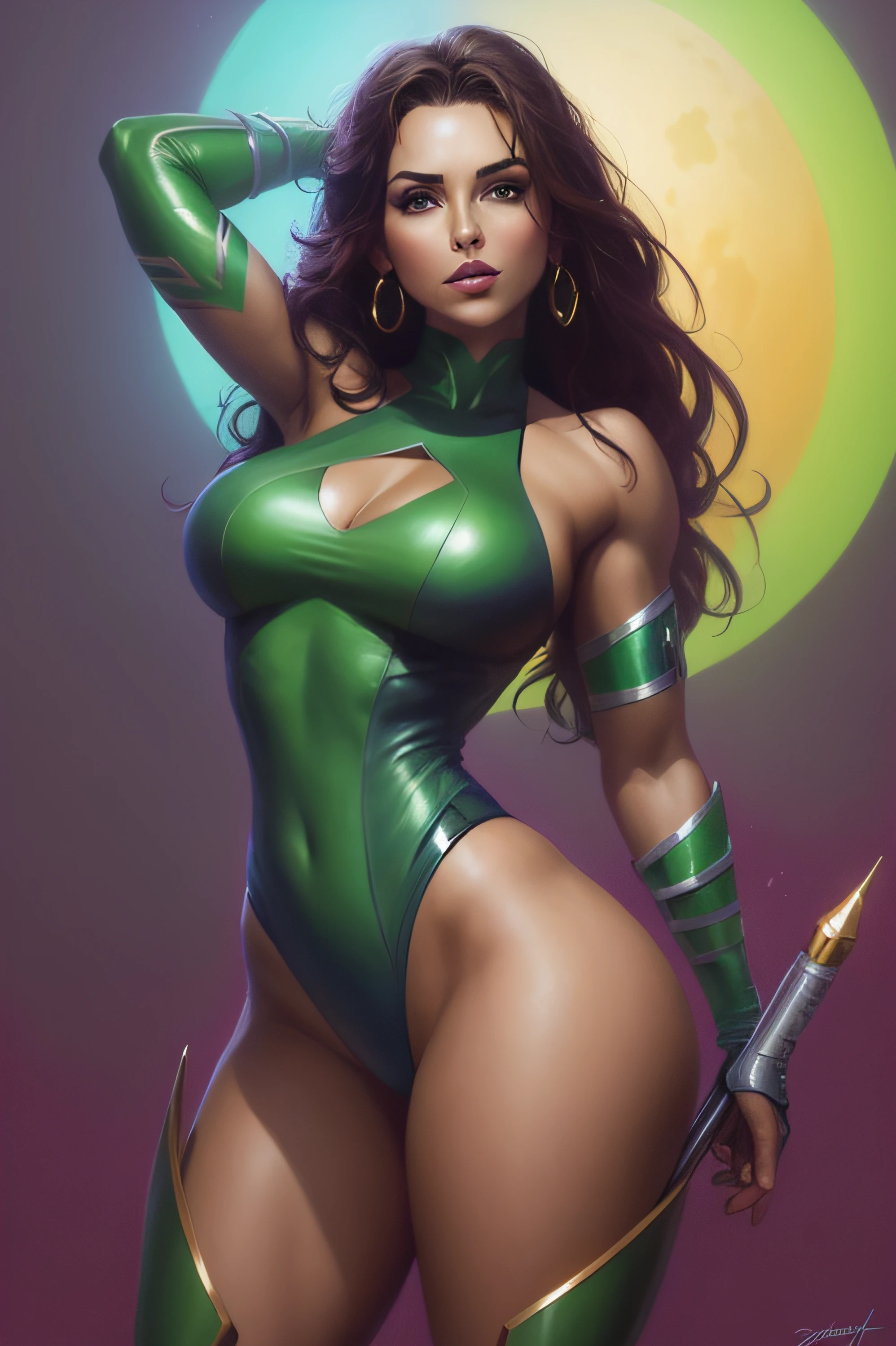 Una mujer con un disfraz de linterna verde posando para una foto, steven Artgerm cuatro, Artgerm JSC, Artgerm Greg Rutkowski _ Greg, Artgerm Julie Bell Beeple, Stanley Artgerm Lau, graphic artist artgerm, Chris Moore. Artgerm, Dibujado en el estilo de Artgerm