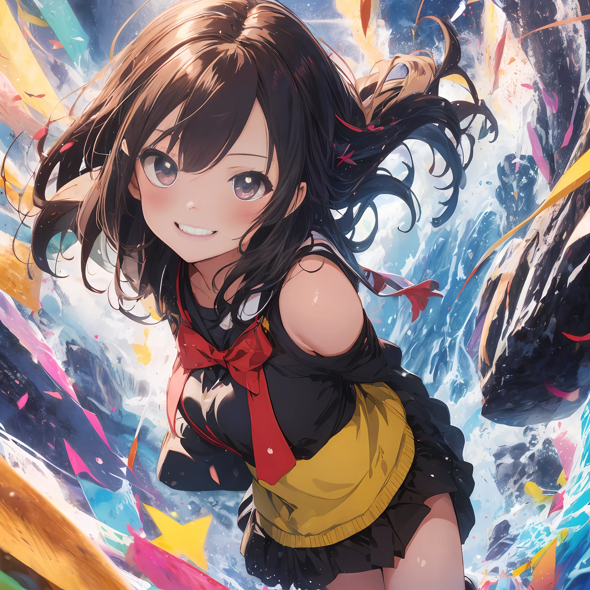 (Best Quality , masutepiece:1.2) , 8K Wallpaper , huge filesize , hight resolution, absurderes , High resolution ,Extremely detailed ,
BREAK 
1girl, Smile , blush , Multicolor Hair , Active Pose , Dynamic Angle, Vivid Color