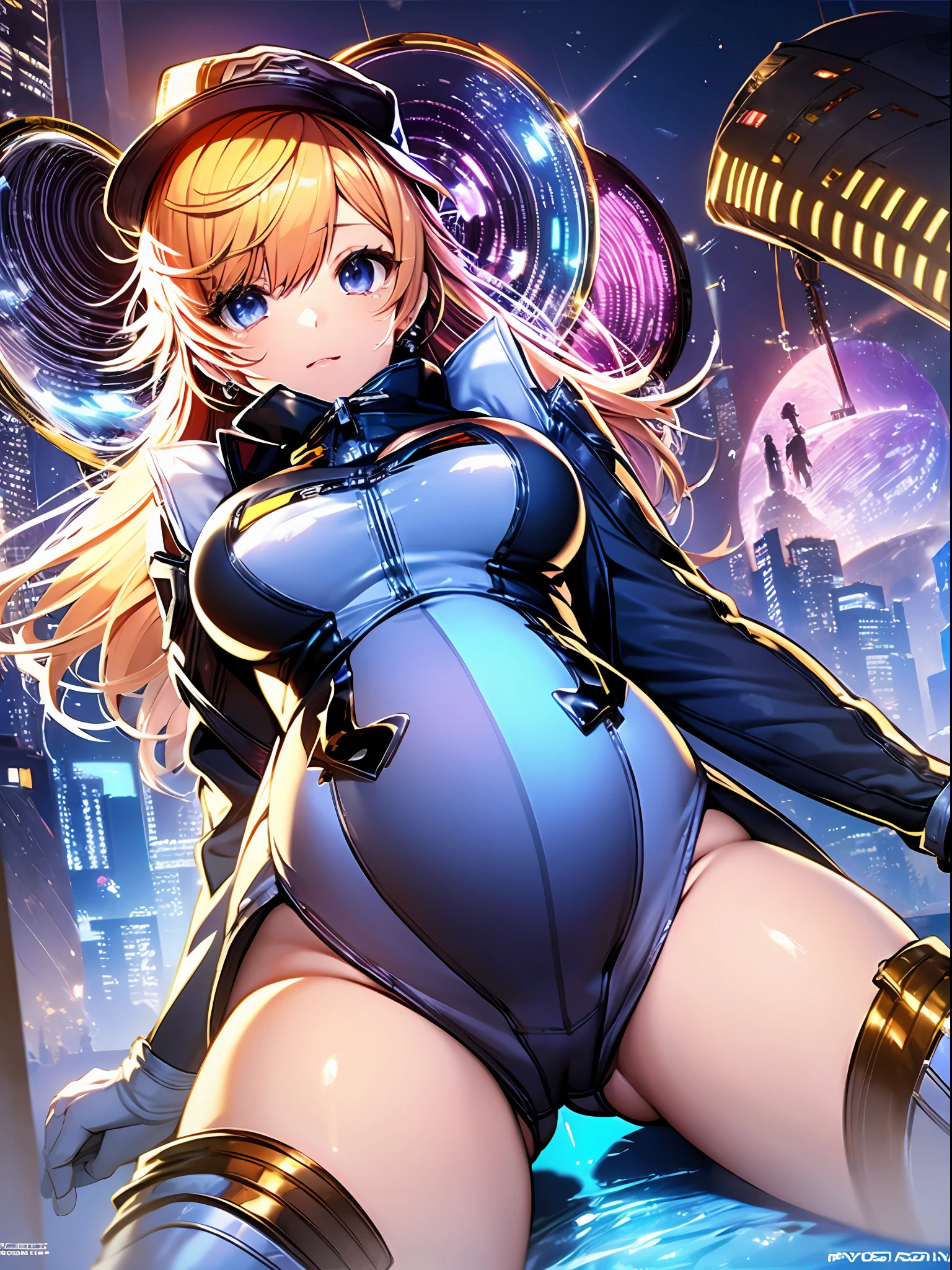 NSFW, Masterpiece, Best quality, hyper HD, Highest resolution, Very detailed, Professional lighting, Anime, One girl, Slender, Very cute, Young face, hands restrained, Armored dress, Blue and white armor, White panties, golden decorations, ripped clothing, Wet clothes, (Sheer clothes: 1.1), Fluffy breasts, Blonde hair, Blue eyes, Crying, with her mouth open, Tears, lying down, Open legs, raise leg, cleavage, (multiple goblins: 1.5), pregnant belly，Pregnant belly