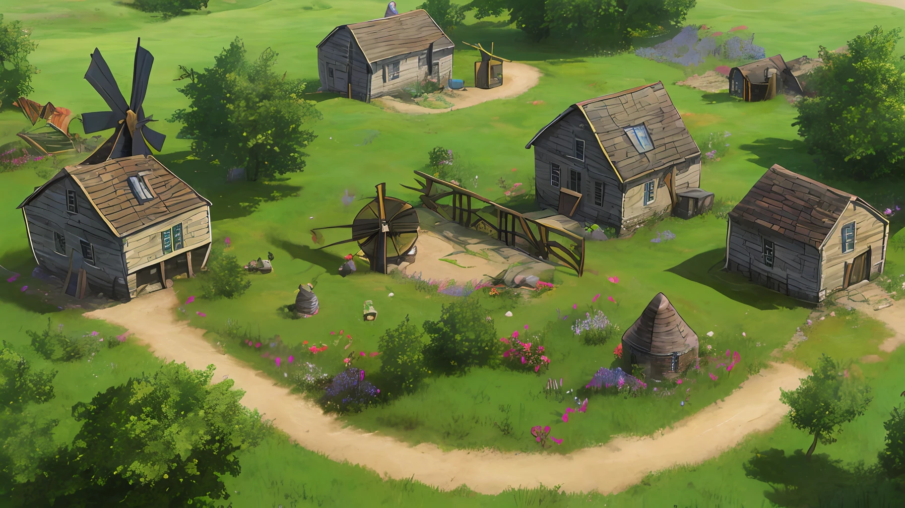 Windmill Mill,Beehive shaped Primitive Chieftain Hall ,Spring theme,Original Hall,realistic,heroes of the storm,beautiful isometric game art --auto
