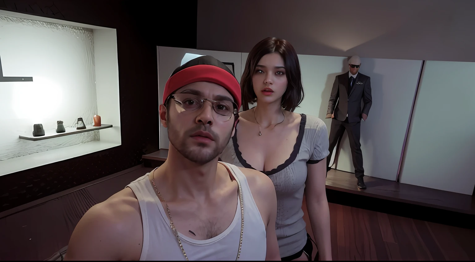 There are two people standing in a room with a man and a woman, gta v street style, como um personagem de gtav, gta personagem, gta v personagem, gta5 estilo, Estilo de GTA V, Jesse Pinkman em GTA v, Grand Theft Auto Estilo, Como o protagonista de GTA 5, gta v estilo, Estilo de GTA V obras de arte, estilo gta --auto