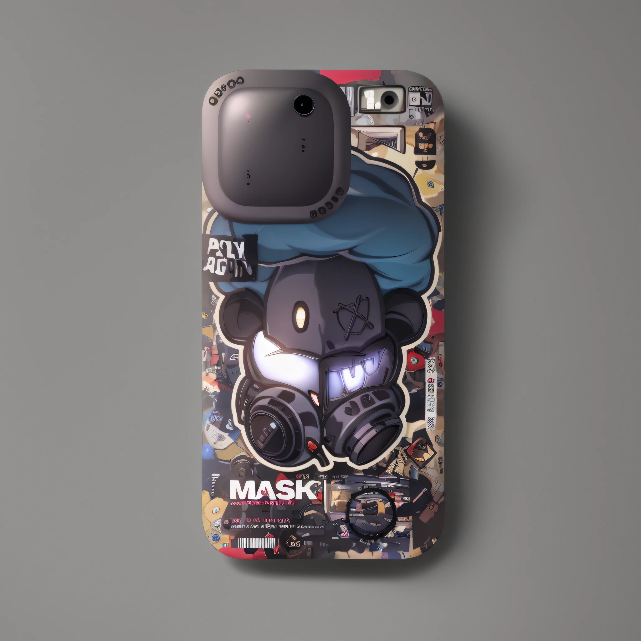a close up of a cell phone case with a cartoon character, sony nicon iphone 1 3 pro max, iPhone 1 3 Pro Max, ( ( Mask ) ), Case, cell cover style, 360º, Official product image, some of them use gask mask, 3 6 0 p, iPhone 13, iphone 1 3, hand painted cartoon art style,Comic cover style,Cell lid style,trigger anime artstyle, 2 0 2 2 anime style,