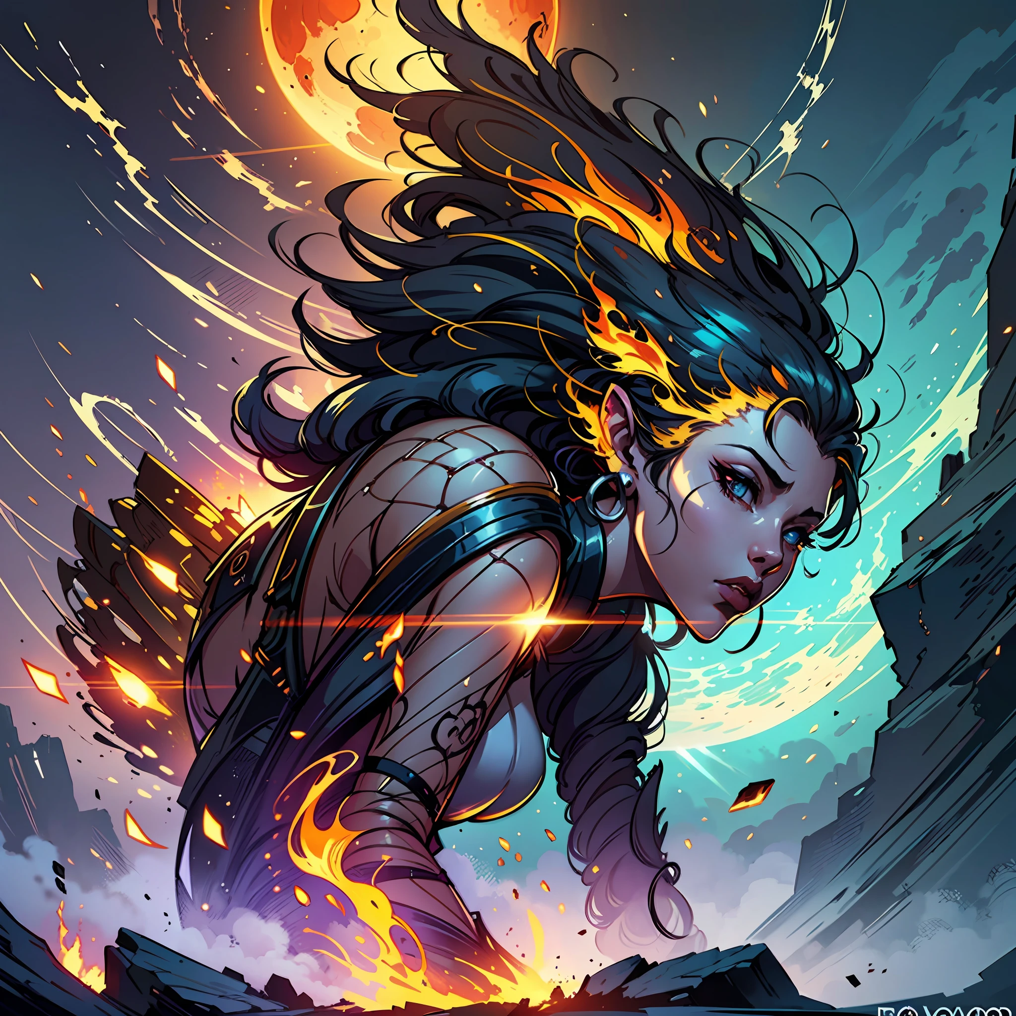 concept art, best quality, fire moon, macro, sunlight, fantasy art, dynamic composition, dramatic lighting, epic realistic, award winning illustration --auto --s2