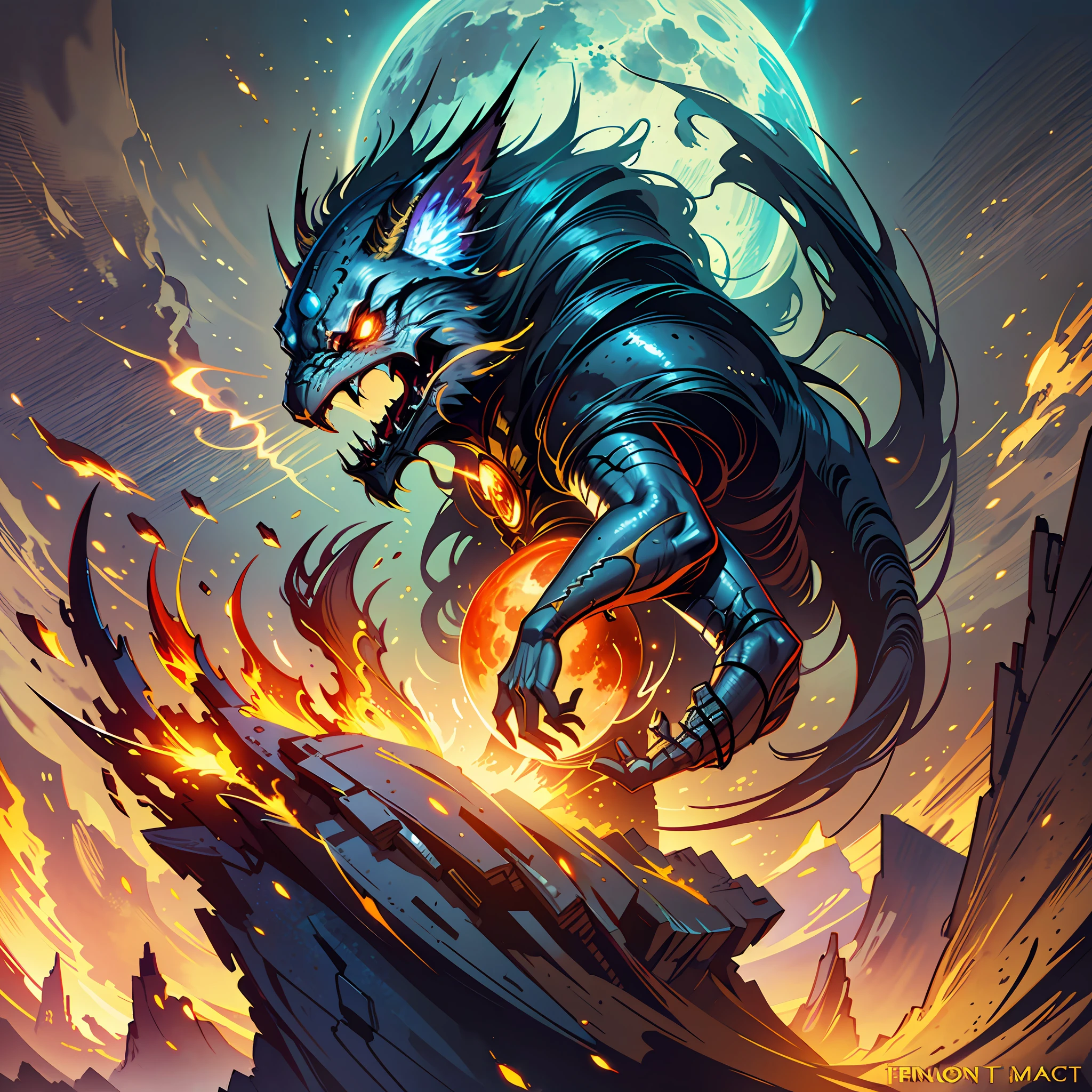 concept art, best quality, fire moon, macro, sunlight, fantasy art, dynamic composition, dramatic lighting, epic realistic, award winning illustration --auto --s2