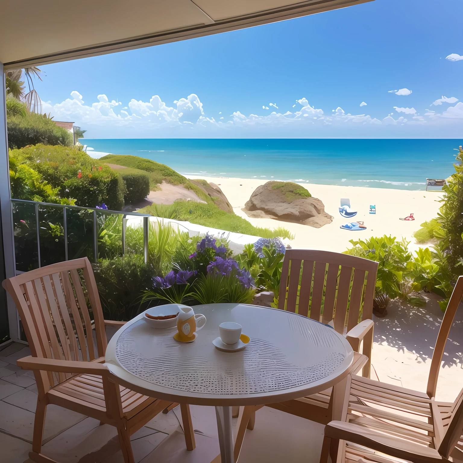 beachside,At home,terrazzo,drinking tea,smokes,and the sun was shining brightly --auto