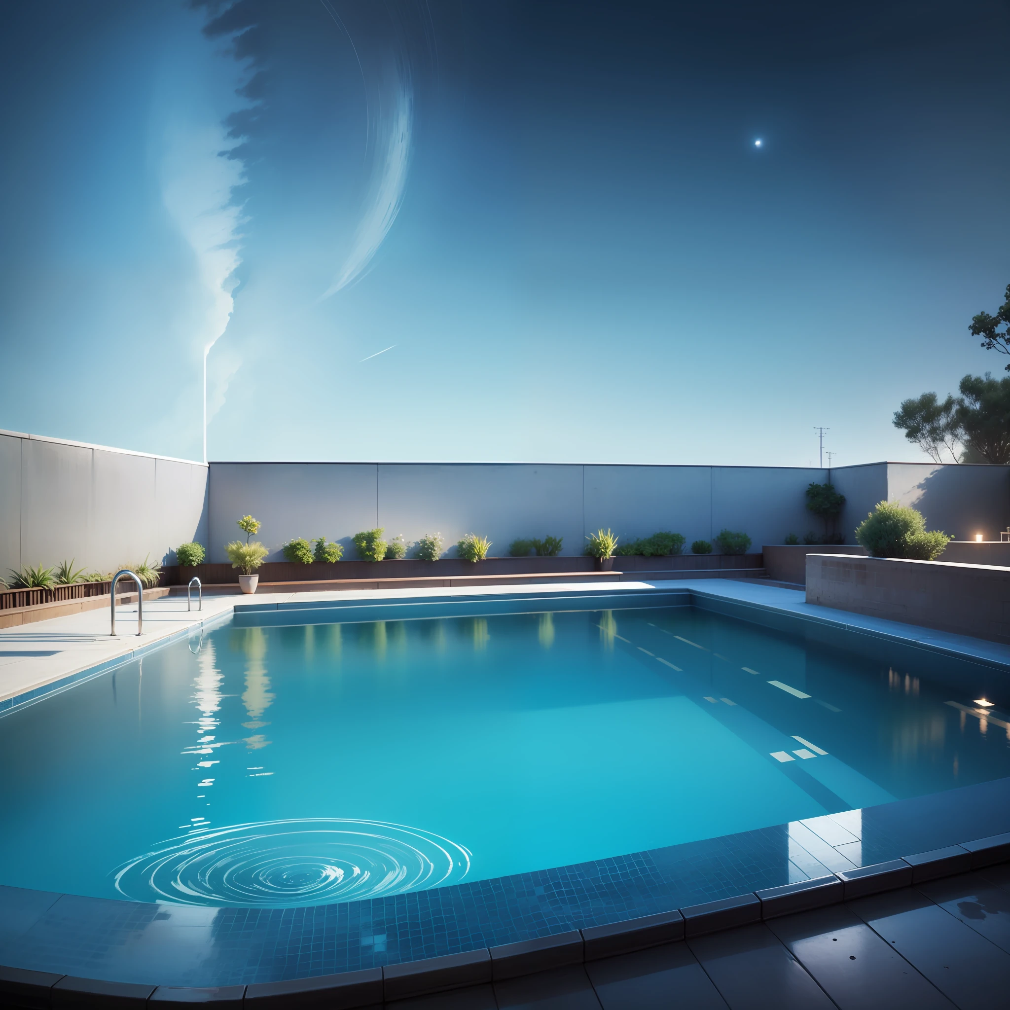 Pool in the sky Empty floating pool、Beautiful sci-fi Huge pool、Great with top quality and super high resolution In the sky