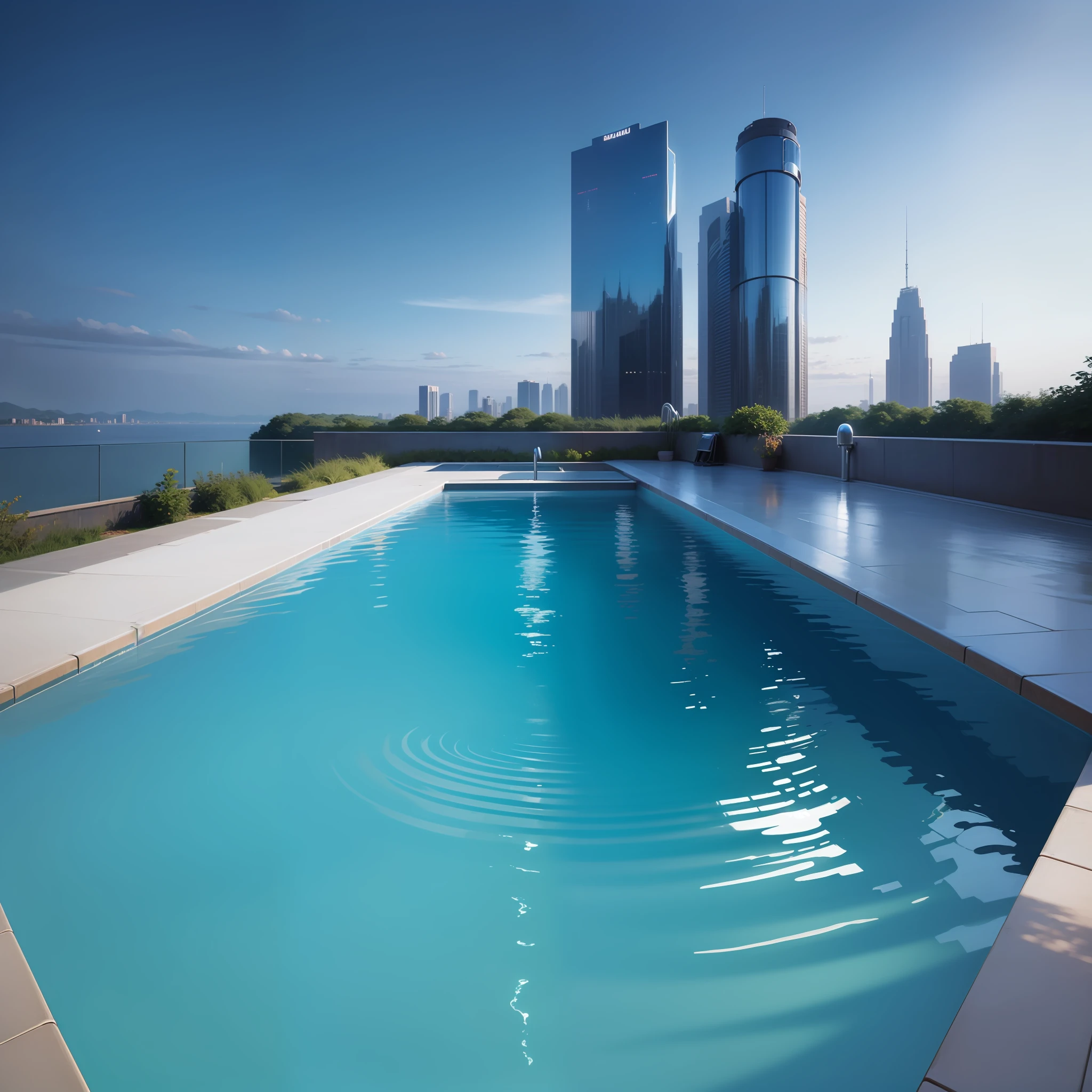 Pool in the sky　Empty floating pool、Beautiful sci-fi　Huge pool、Great with top quality and super high resolution　In the sky