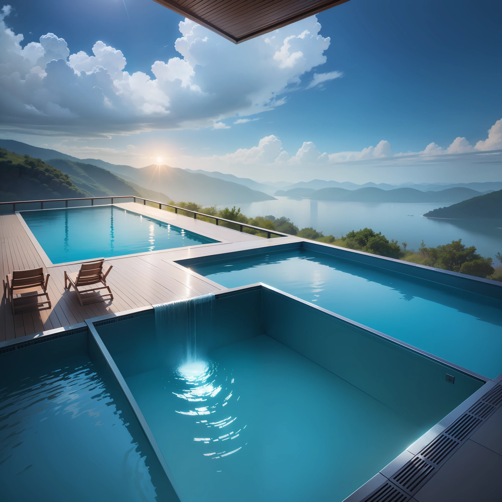 Pool in the sky Empty floating pool、Beautiful sci-fi Huge pool、Great with top quality and super high resolution In the sky