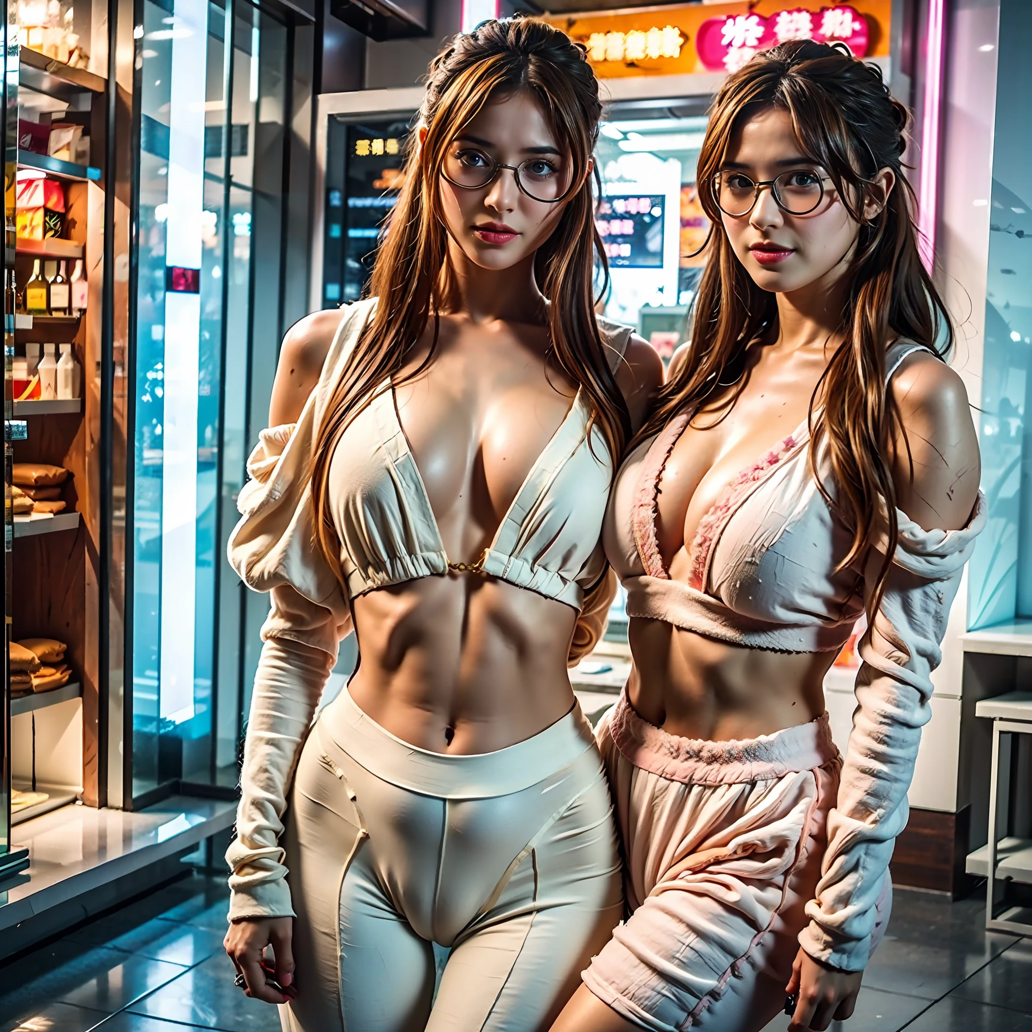 Focus the lens，The panoramic deep picture shows a close-up of the whole body of the girl Coser wearing a cosplay uniform, which is very seductive，The girl Coser was exhausted and lying on her back on the floor，The body flexes slightly backwards，It was a neon drizzle outside the window，The girl's micro-expressions are rich in expression, reflecting the joy and excitement and satisfaction after strenuous exercise，The girl Coser turned crimson，The girl Coser's small, delicate and delicate nose has a pair of luxuriously shaped glasses，The glasses slid slightly down the girl's stunning face, half slipping onto her cheeks，Showing a pair of huge heterochromatic eyes of the girl coser，Those eyes had gemstone pupils with dreamy fire，With seductive red lips, the face of the girl coser is beautiful and attractive，The girl Coser's delicate cheeks and forehead and sexy tight waist and abdomen have half-dried dewdrops，Wet hair is partially sticky，The glow and neon outside the window mixed onto the floor, sprinkling the girl's sexy and delicate body with colored lights，The super sexy K-cup teardrop shape of the girl coser has a jelly-like soft elastic and oily real texture，The exaggerated large breasts and open corsets make the girl's coser characteristics obvious, and the super sexy body is particularly sexy，The beauty collarbone of the girl coser is connected to the slender shoulder arm，Girls have graceful hands that are ergonomic and physiologically normal，The girl Coser wears a fishnet glove on her hand and then a gemstone ring，The girl Coser has no fat all over her body，And the funnel shape waist，Make peach buttocks look round and sexy，The girl's slender and beautiful legs look super slender，Gorgeous trinkets and jewelry adorn the beauty all over the body，Girls have a pleasant smile that makes people think about it，Use Midjourney's advanced stroke tools and experiment with different color palettes and strokes to reveal and improve clarity and detail，Blur the background an