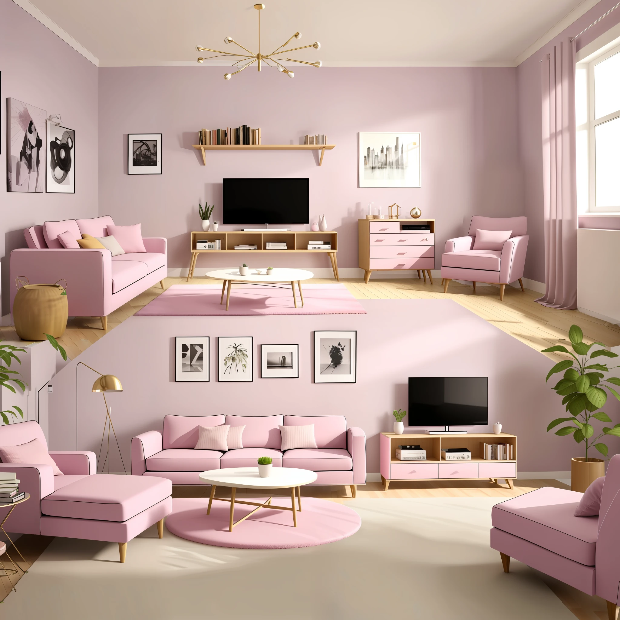 A living room that is mostly made of pink --auto