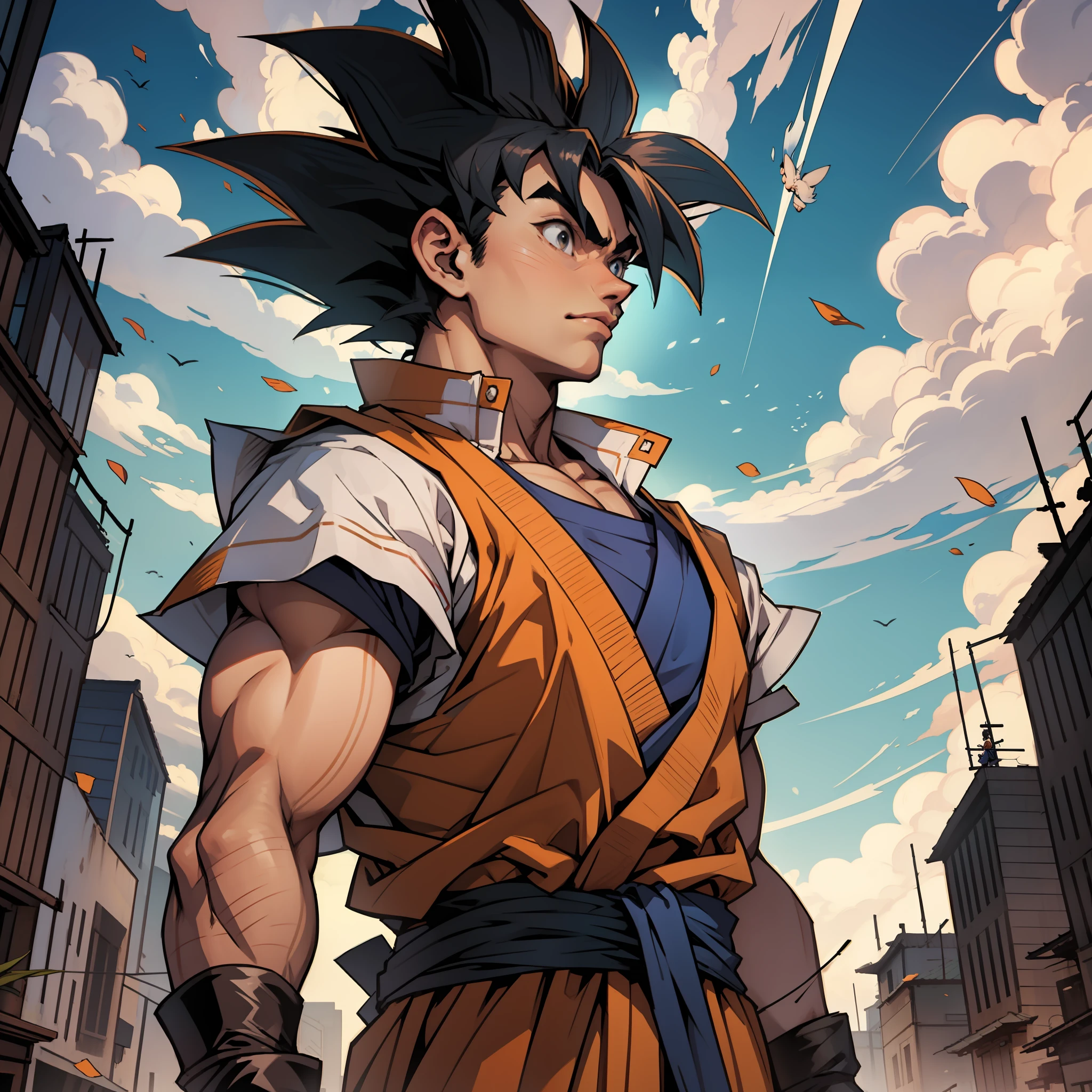 Goku, with a haughty and noble look upwards --auto --s2