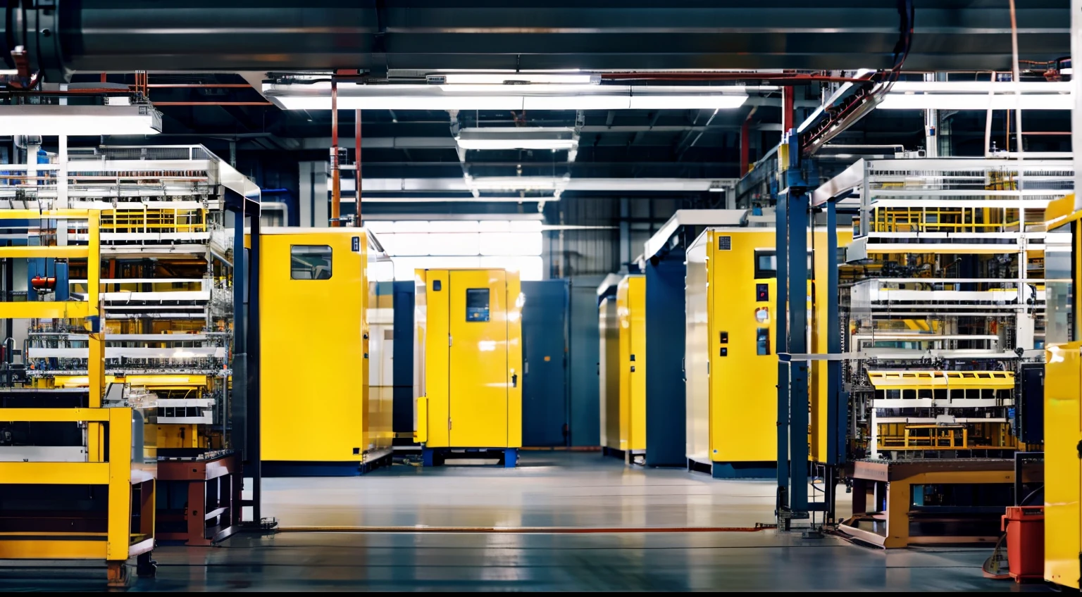 Wide view of the interior of a production line of a factory