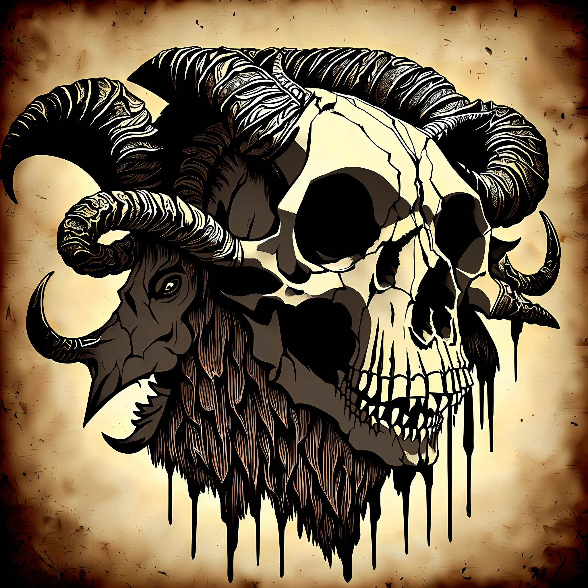 Creature made of shadow with skull goat head, sombras, smoke billowing, sangue, realista, terror --auto