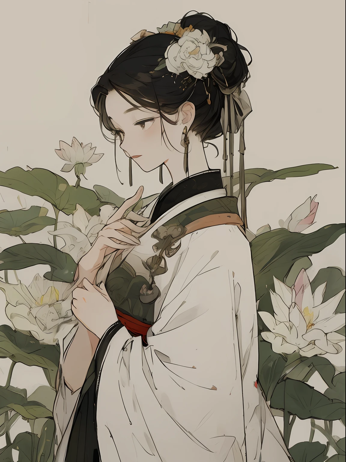 a girl, ancient chinese clothing, full body, sunlight, clear face, clean white background flowers, masterpiece, super detail, epic composition, ultra hd, high quality, extremely detailed, official art, uniform 8k wallpaper, super detail, 32k