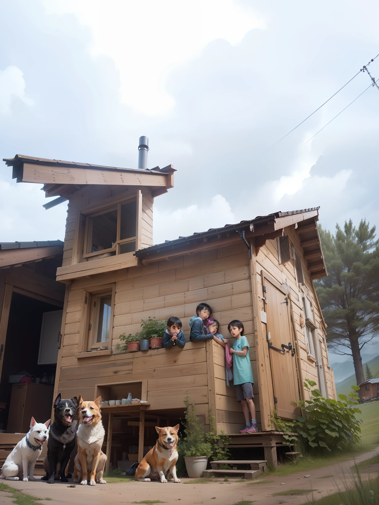Children, Dog, Chalet