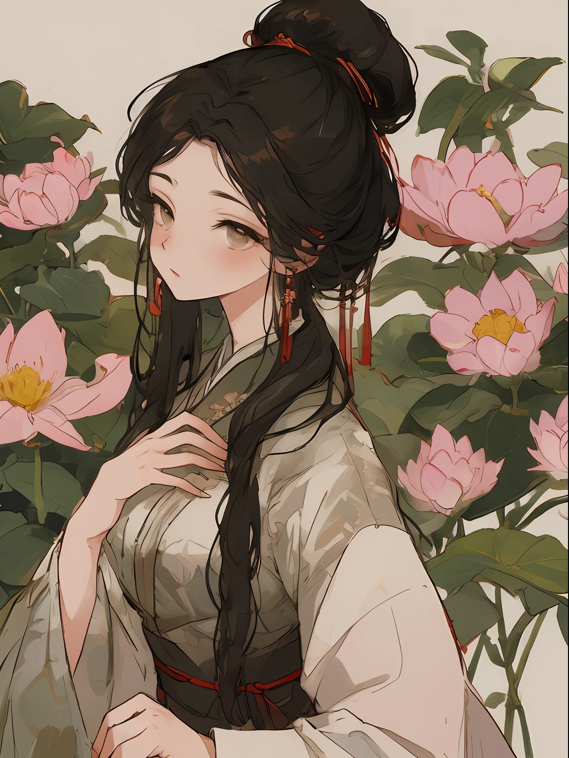 a girl, ancient chinese clothing, full body, sunlight, clear face, clean white background flowers, masterpiece, super detail, epic composition, ultra hd, high quality, extremely detailed, official art, uniform 8k wallpaper, super detail, 32k