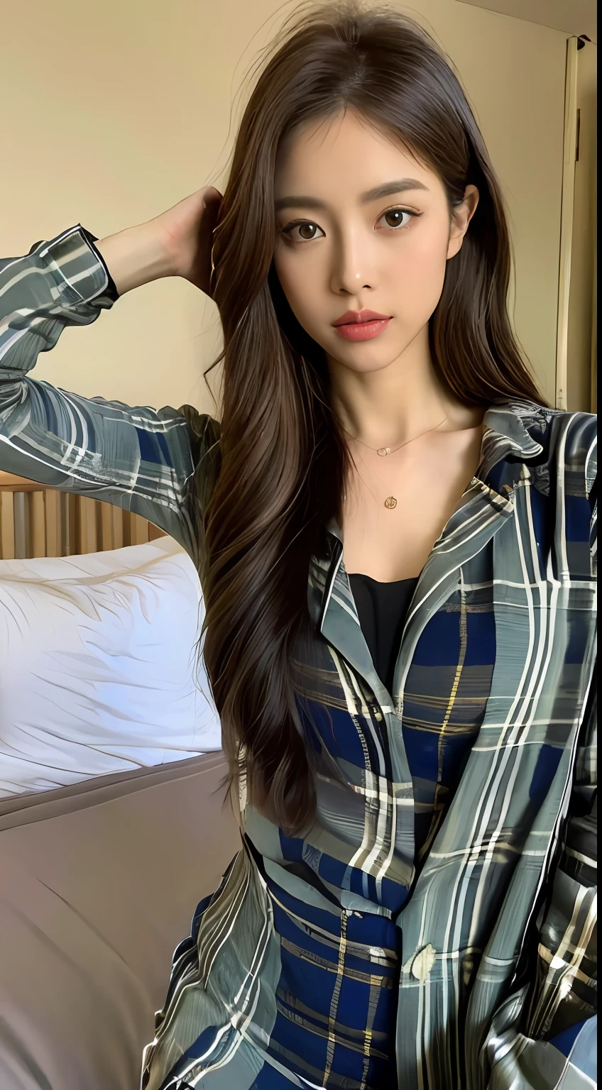 (Melhor Qualidade, 8k, 32k, Obra-Prima, UHD: 1.5), Foto da Mulher africana Atraente, 1 Menina, (Peitos gigantescos: 1.2), (cabelo ondulado curto), Abs, Corpo Perfeito, Rosto Ultra Detalhado, Detailed Lips, Olhos Finos, 二重まぶた, Pijamas, na cama, (Sedutor), ((Excitado: 1.5))
