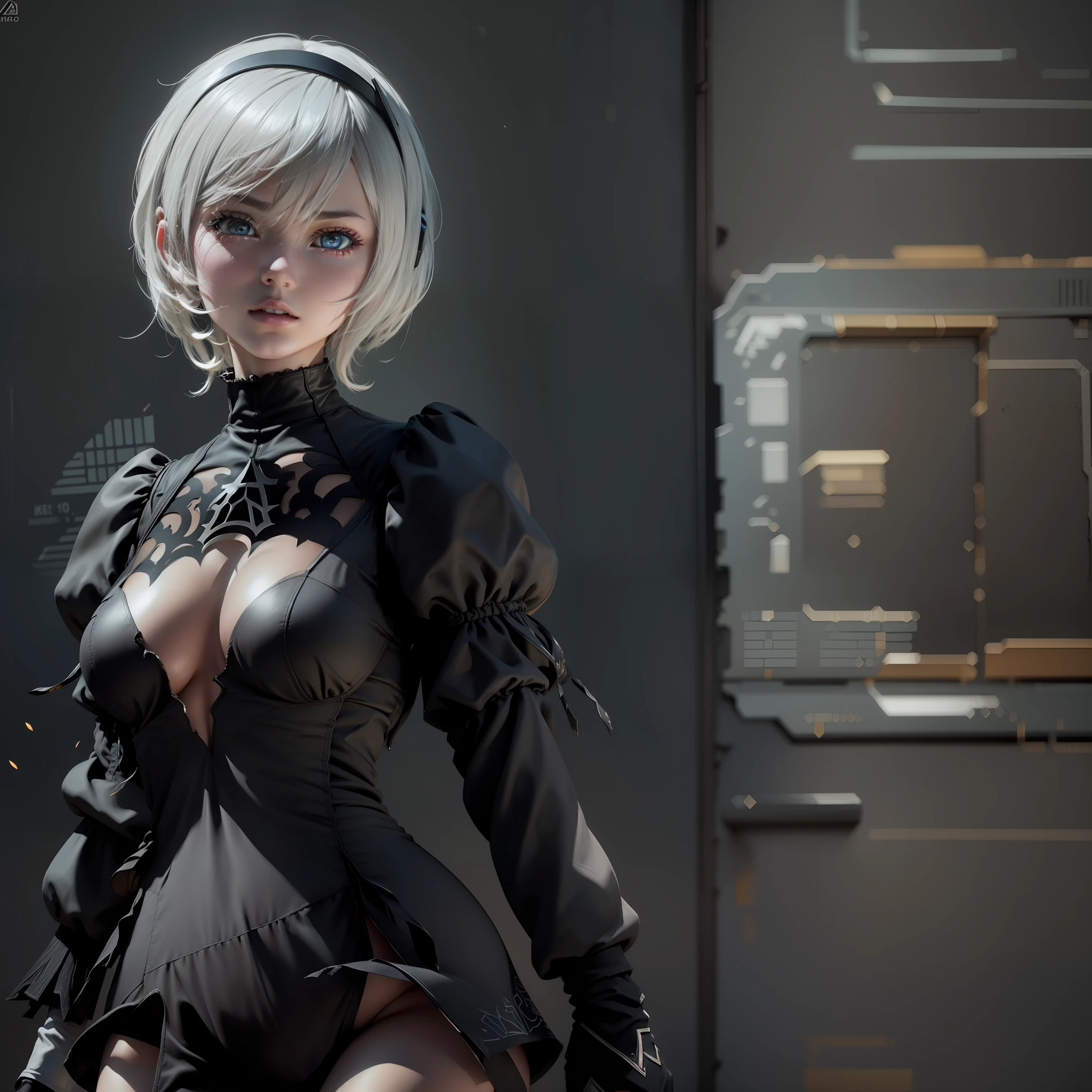((mejor calidad)), ((obra maestra)), (muy detallado:1.3), ..3d, hermoso (cyberpunk:1.3) 2b nier automata, ((Unidad Yorha no 2 tipo B)), ((falta muy corta)) ((perfecto)) vida real, Una chica, cabin, Humano, Grande, ombligo, desnudez, (Obra maestra, highest qualityr), Rayo lateral, , hermosos ojos detallados, cadena de esclavos, collar de esclavo, trasero perfecto, pechos mojados, Ropa de esclavo, boca abierta, ahe-cara, rough breathing, sonrojarse, sudar, Ropa de esclavo, cabello multicolor, Dumpling pelo, cuerpo completo, Ropa reveladora, terminales de computadora operativas, servidores de computadora, Pantallas LCD, fibre optic cables, Logotipos corporativos, HDR (High Dymanic Range), Trazado de rayos, NVIDIA RTX, Super resolution, Irreal 5, Sub-Surface Scatterring, Texturas PBR, postprocesamiento, Anisotropic filtering, profundidad de campo, maximum sharpness and sharpness, Texturas multicapa, Mapeo de albedo y especular, sombreado de superficie, Accurate simulation of light-material interactions, proporciones perfectas, octane representation, duotone lighting, ISO bajo, balance de blancos, regla de tercios, apertura amplia, 8K RAW, high-efficiency subpixels, sub-pixel convolution, glow particles,