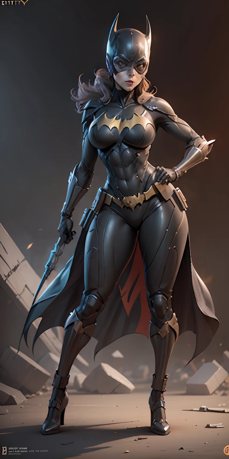 Batgirl from DC, big breasts, frontal, full-length, looking at the camera, facing the audience, standing pose, simple background, three-dimensional light, detailed full-body concept, sleek digital concept art, beautiful full-body concept art, art trend, CGsociety full-length,