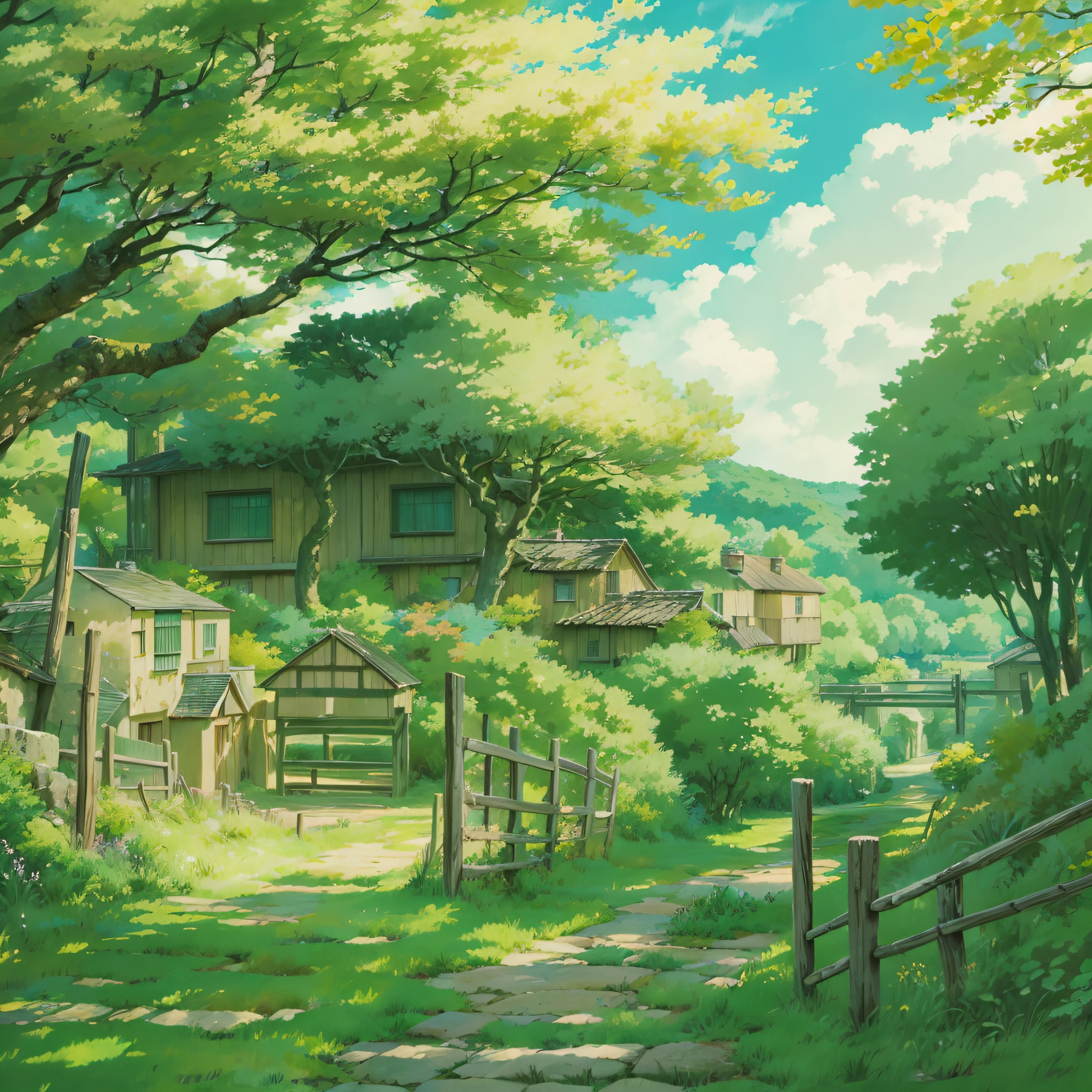 animesque、Background art、Beautiful Landscapes、Deities々Shikai、Natural objects、Studio Ghibli style、You can feel the feel of the brush、countryside view