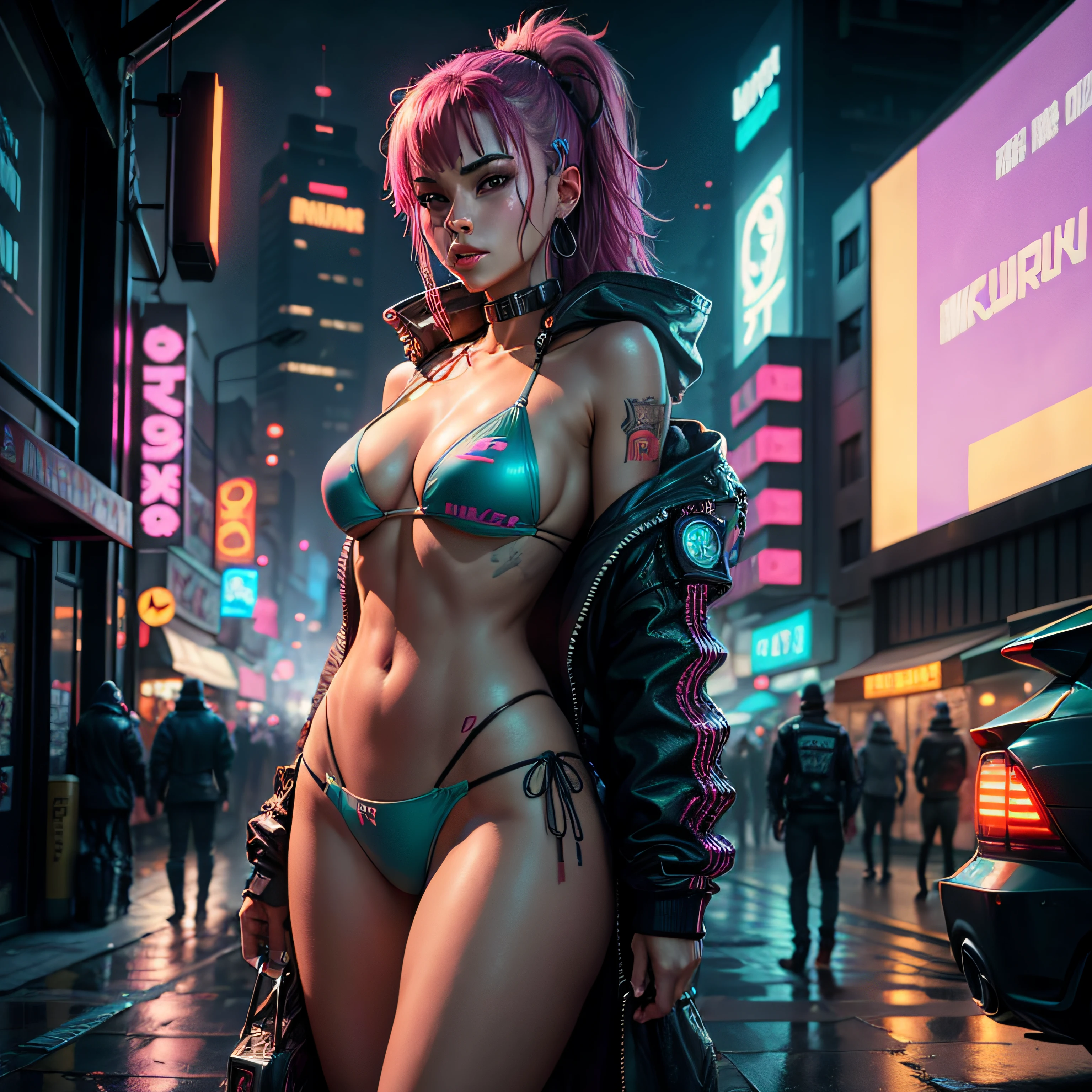 bikini, cyberpunk city