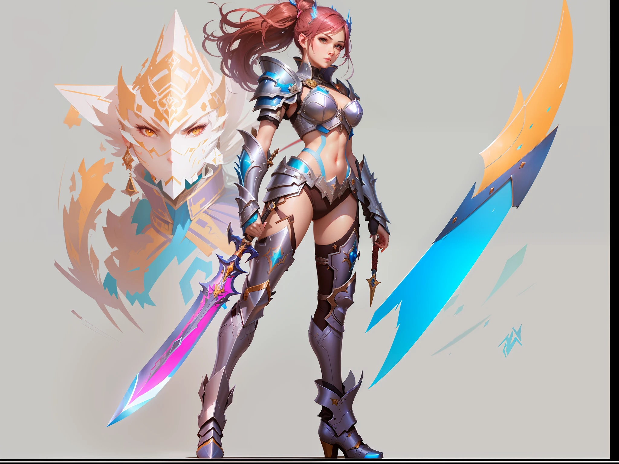 Close-up of a woman with sword and armor, rossdraws 1. 0, wlop rossdraws, armor girl, rossdraws cartoon vibrant, rossdraws 2. 0, inspired by Rossdraws, warrior character design, cushart krenz key art feminine, rossdraws 2. 5, colorful concept art, rossdraws digital painting, digital 2d fantasy art