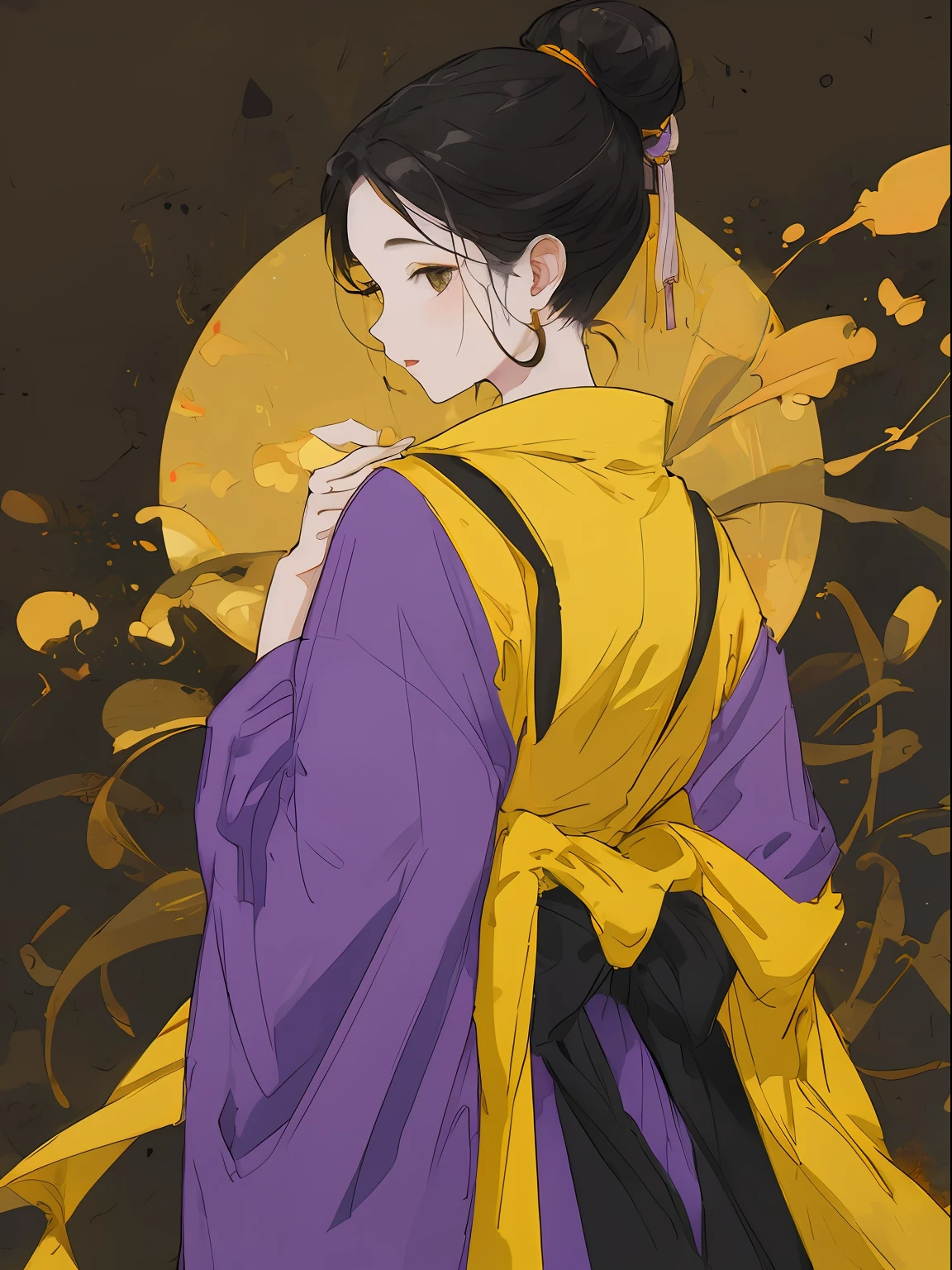 one-girl, Purple yellow ancient Chinese clothing, full bodyesbian, rays of sunshine, Clear face, Clean white background,florals, tmasterpiece, super detailing, Epic composition, hyper HD, high qulity, extremely detaile, offcial art, Uniform 8K wallpaper, super detailing, 32K