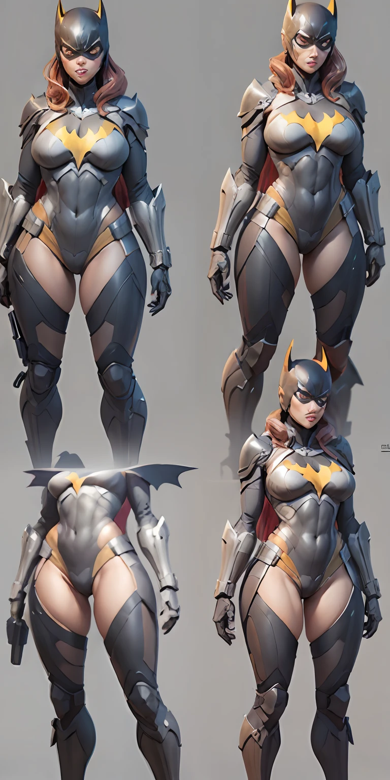 Batgirl from DC, big breasts, frontal, full-length, looking at the camera, facing the audience, standing pose, simple background, three-dimensional light, detailed full-body concept, sleek digital concept art, beautiful full-body concept art, art trend, CGsociety full-length,