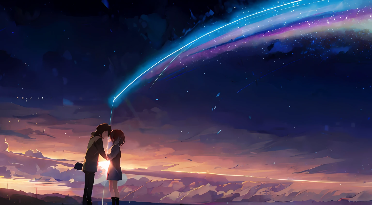 Estilo de Makoto Shinkai；Children of the Weather；the night；galactic；meteors；the setting sun；Yona Amano；Morishima sails high；Pubic area is clear