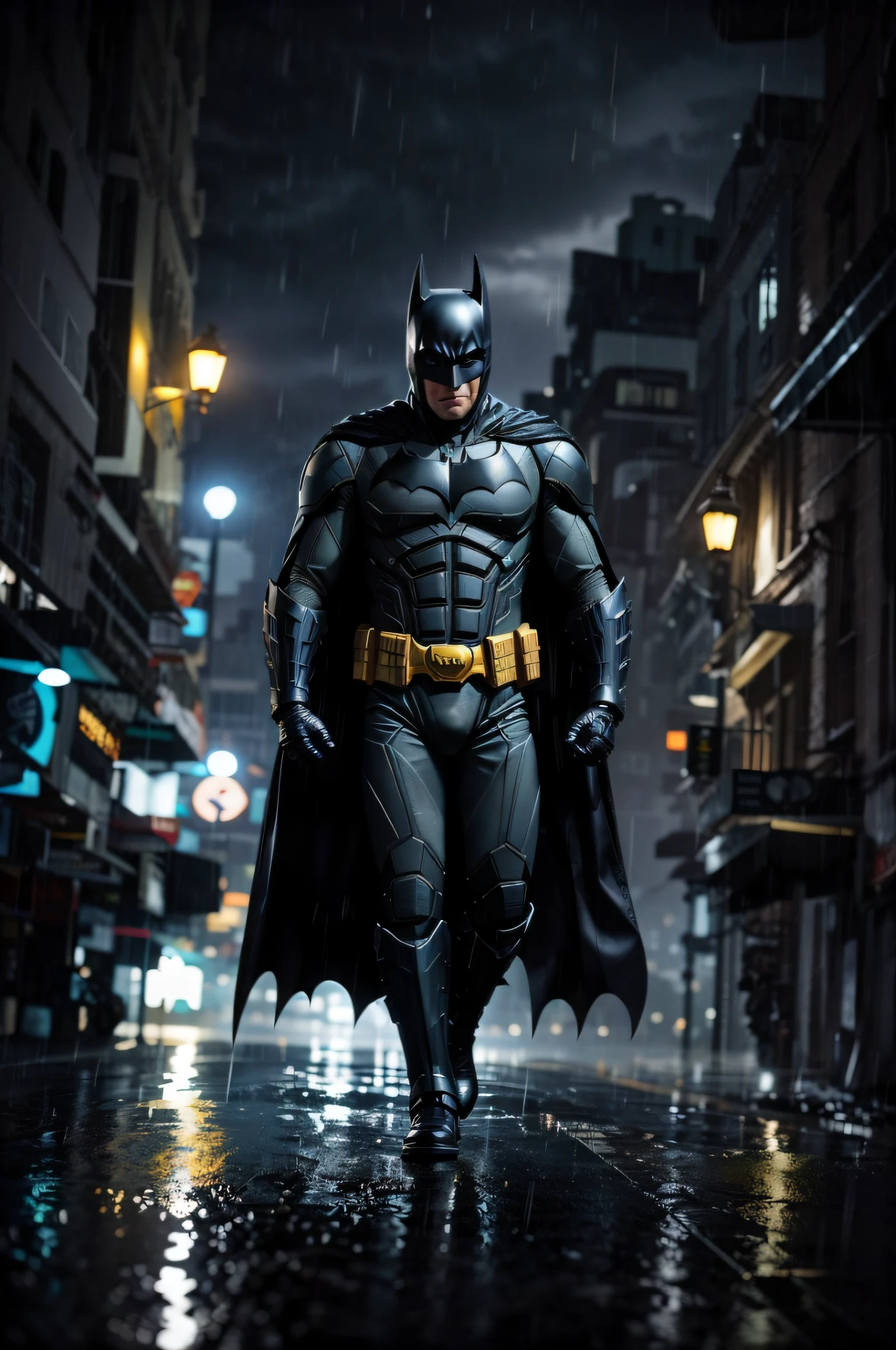batman in the rain on a city street at night, from movie batman, film still of batman, in batman movie still cinematic, ryan renolds as batman, still image from batman movie, the batman, batman, in batman, dwayne johnson as batman, david spade as batman, ryan reynolds as batman, anigirl batman, cyberpunk batman, dark knight, portrait of batman