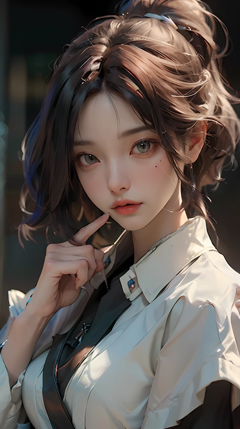 ((Best quality)), ((masterpiece)), (detailed:1.4), 3D, an image of a beautiful cyberpunk female,HDR (High Dynamic Range),Ray Tracing,NVIDIA RTX,Super-Resolution,Unreal 5,Subsurface scattering,PBR Texturing,Post-processing,Anisotropic Filtering,Depth-of-field,Maximum clarity and sharpness,Multi-layered textures,Albedo and Specular maps,Surface shading,Accurate simulation of light-material interaction,Perfect proportions,Octane Render,Two-tone lighting,Wide aperture,Low ISO,White balance,Rule of thirds,8K RAW,